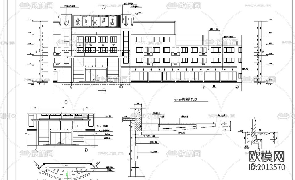 酒店建筑cad施工圖下載(渲染圖3)