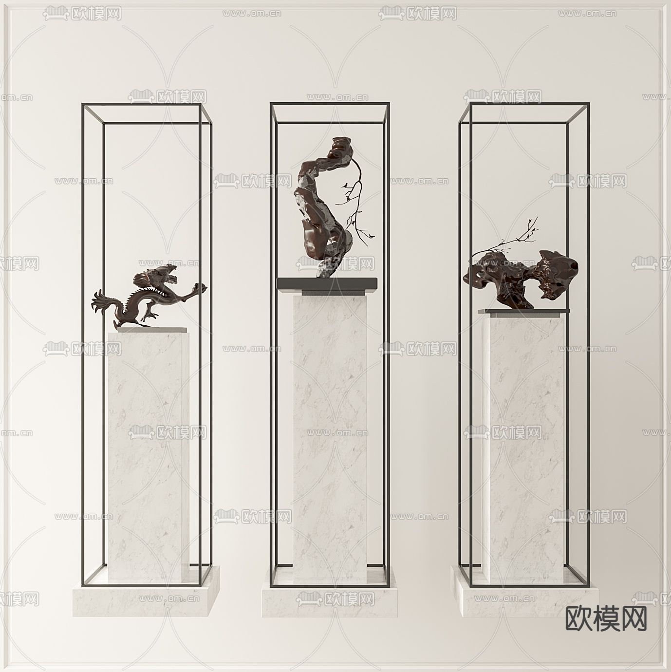 新中式抽象雕塑摆件3d模型下载