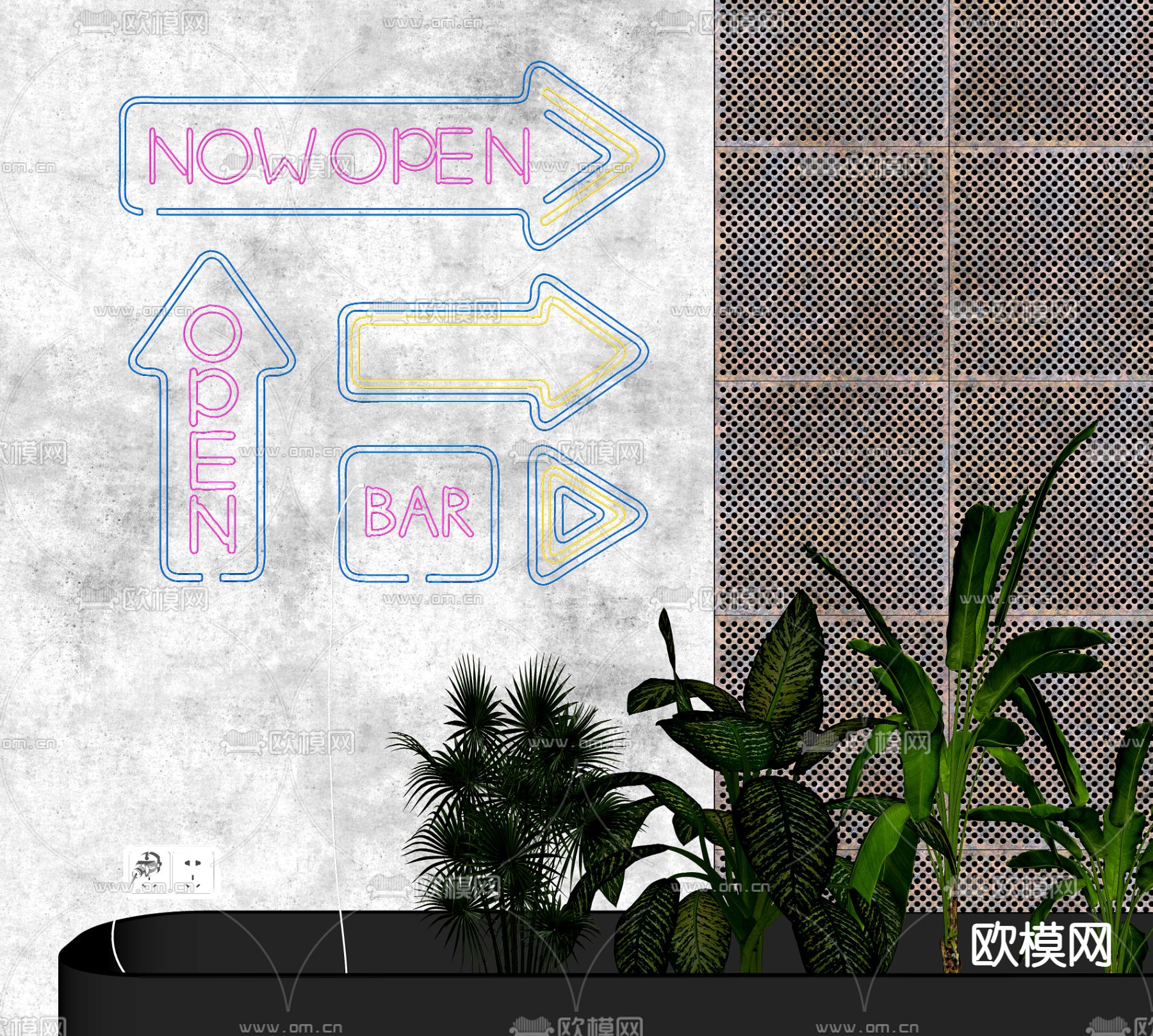 现代指示牌装饰灯su模型下载（渲染图2）