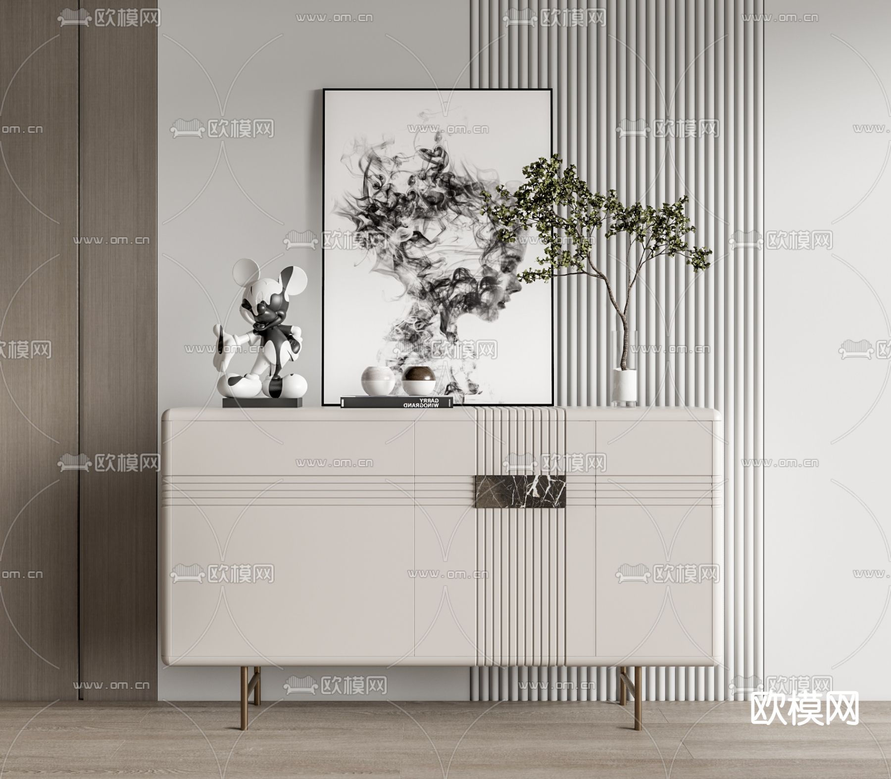 现代玄关边柜su模型下载（渲染图1）