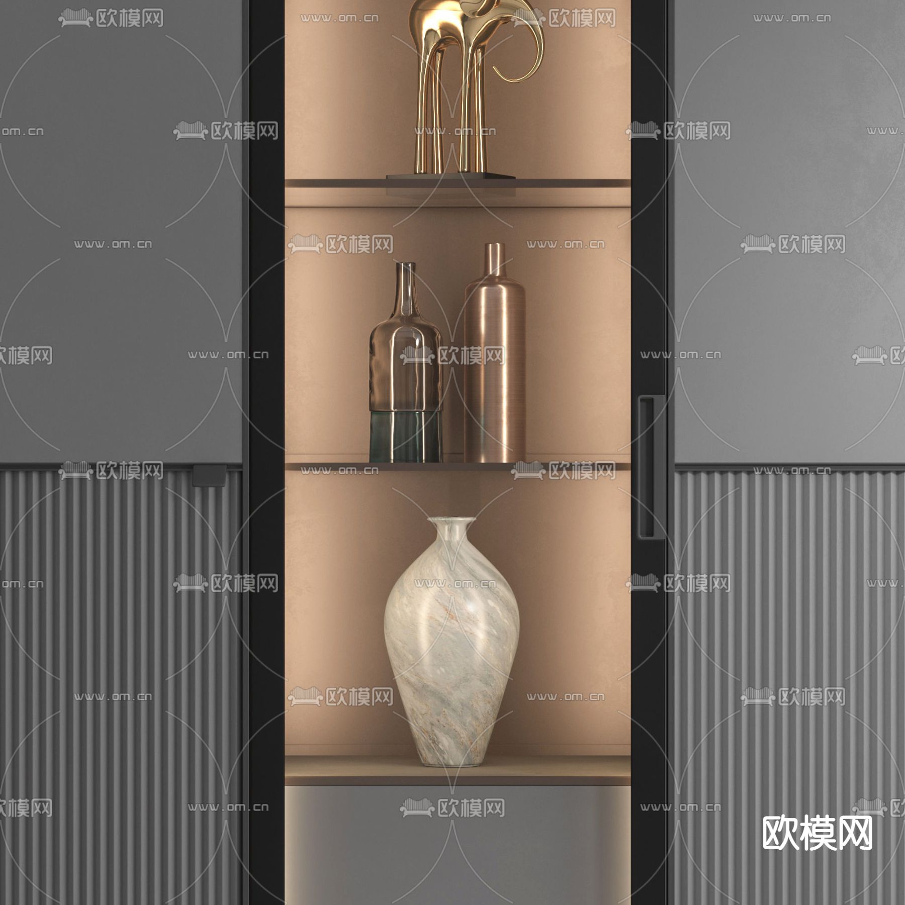 现代轻奢装饰柜3d模型下载（渲染图2）