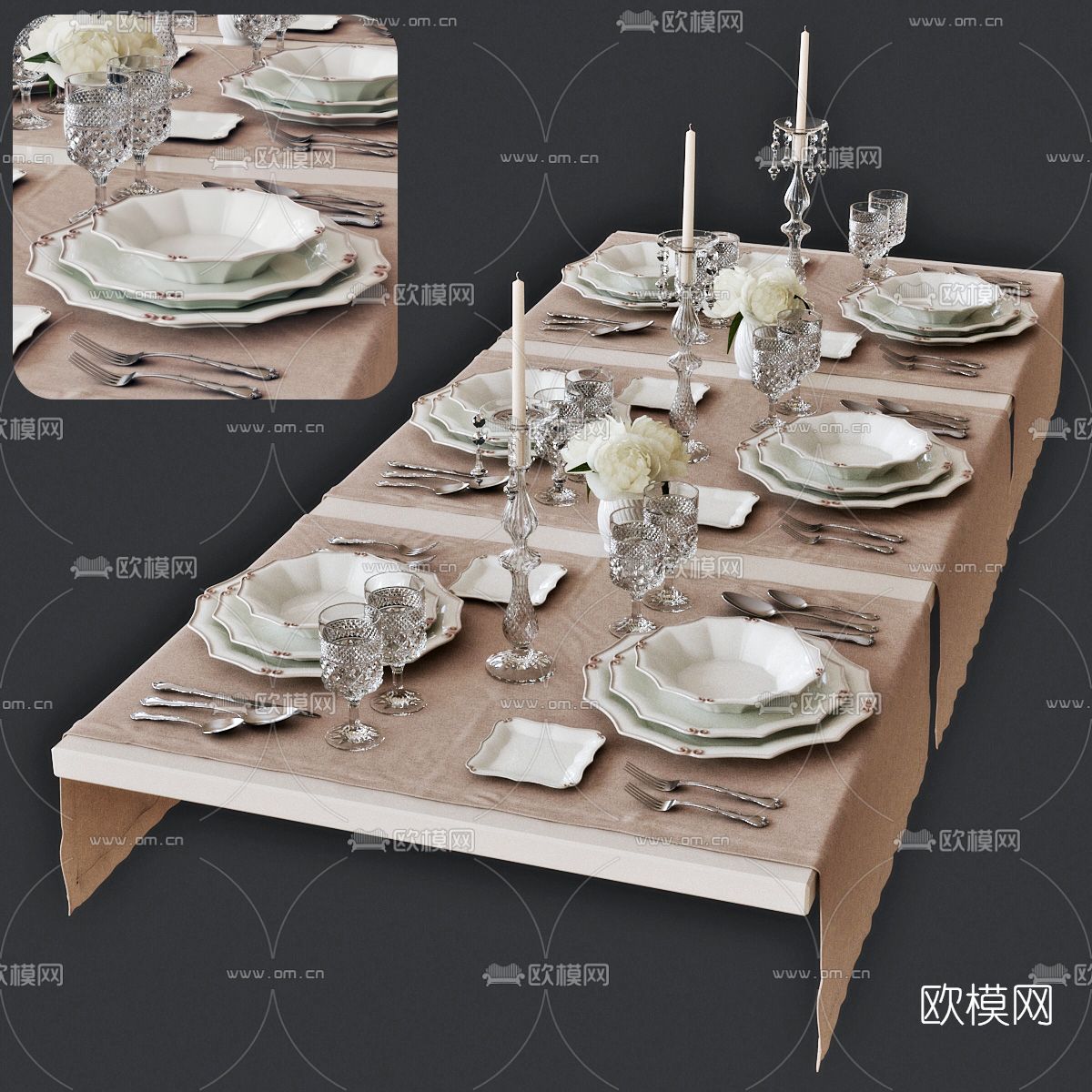 简欧烛台刀叉餐具3d模型