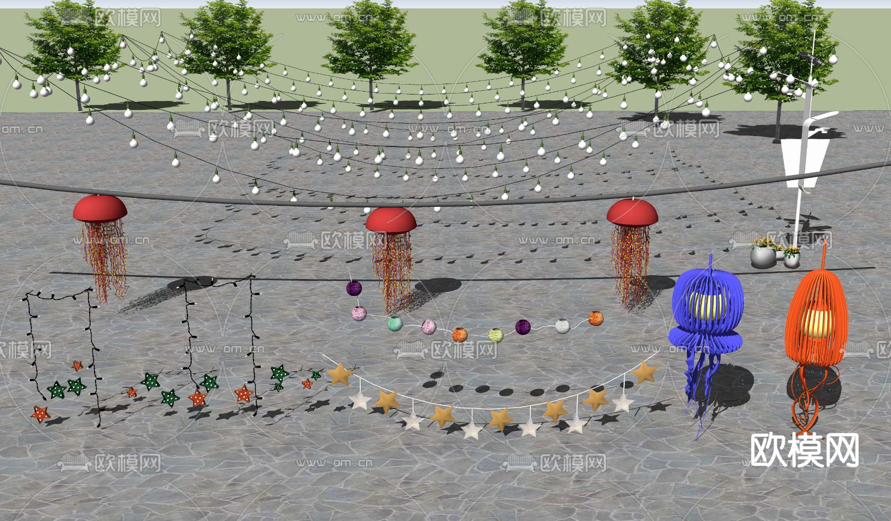 现代装饰灯彩灯su模型下载