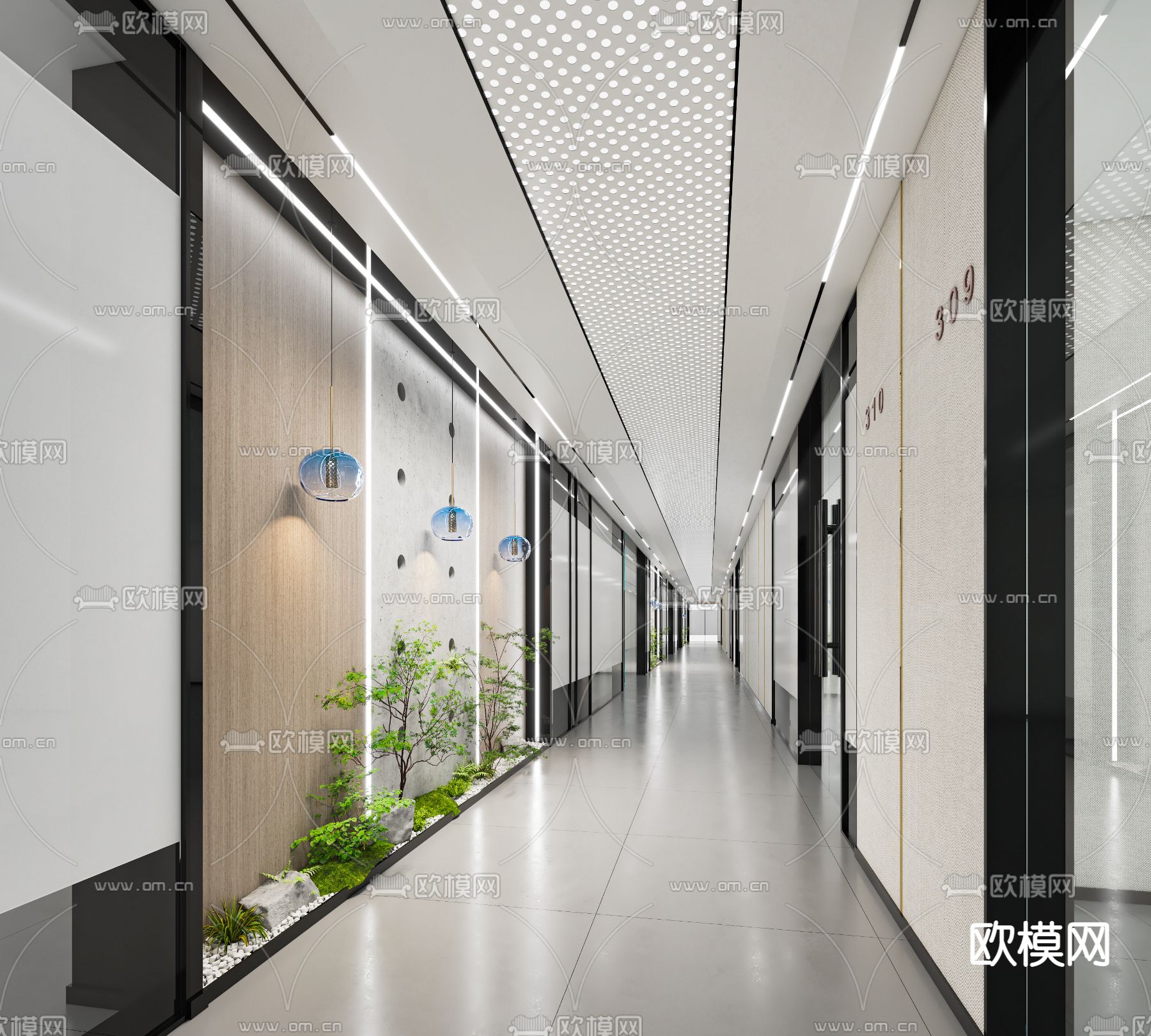 现代办公走廊过道3d模型下载_ID11852624_3dmax免费模型-欧模网