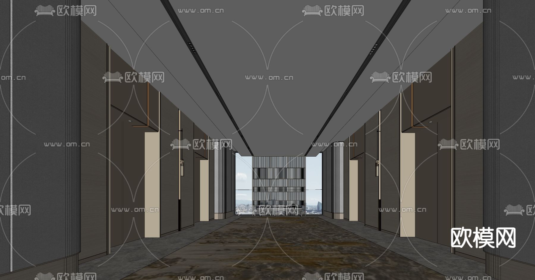 现代酒店电梯厅su模型下载（渲染图2）