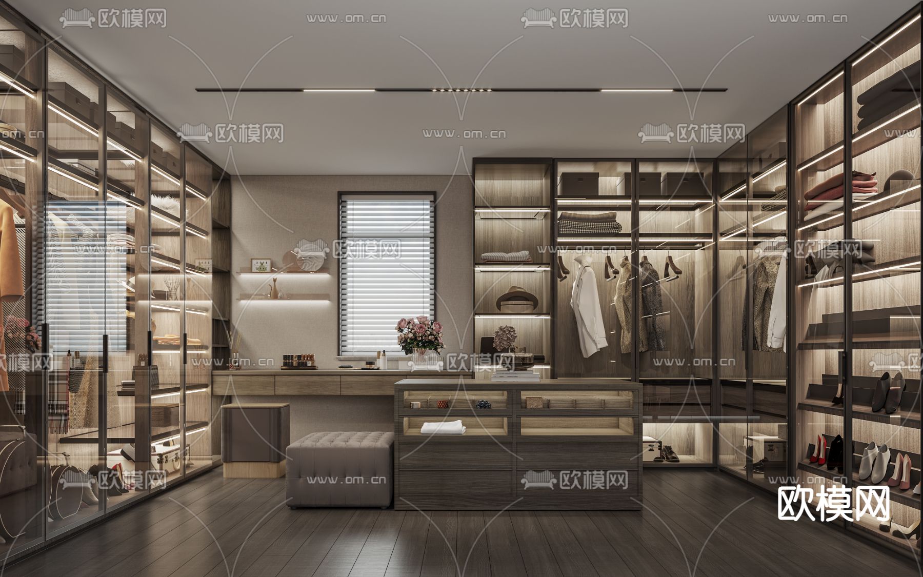 现代轻奢衣帽间3d模型下载（渲染图1）