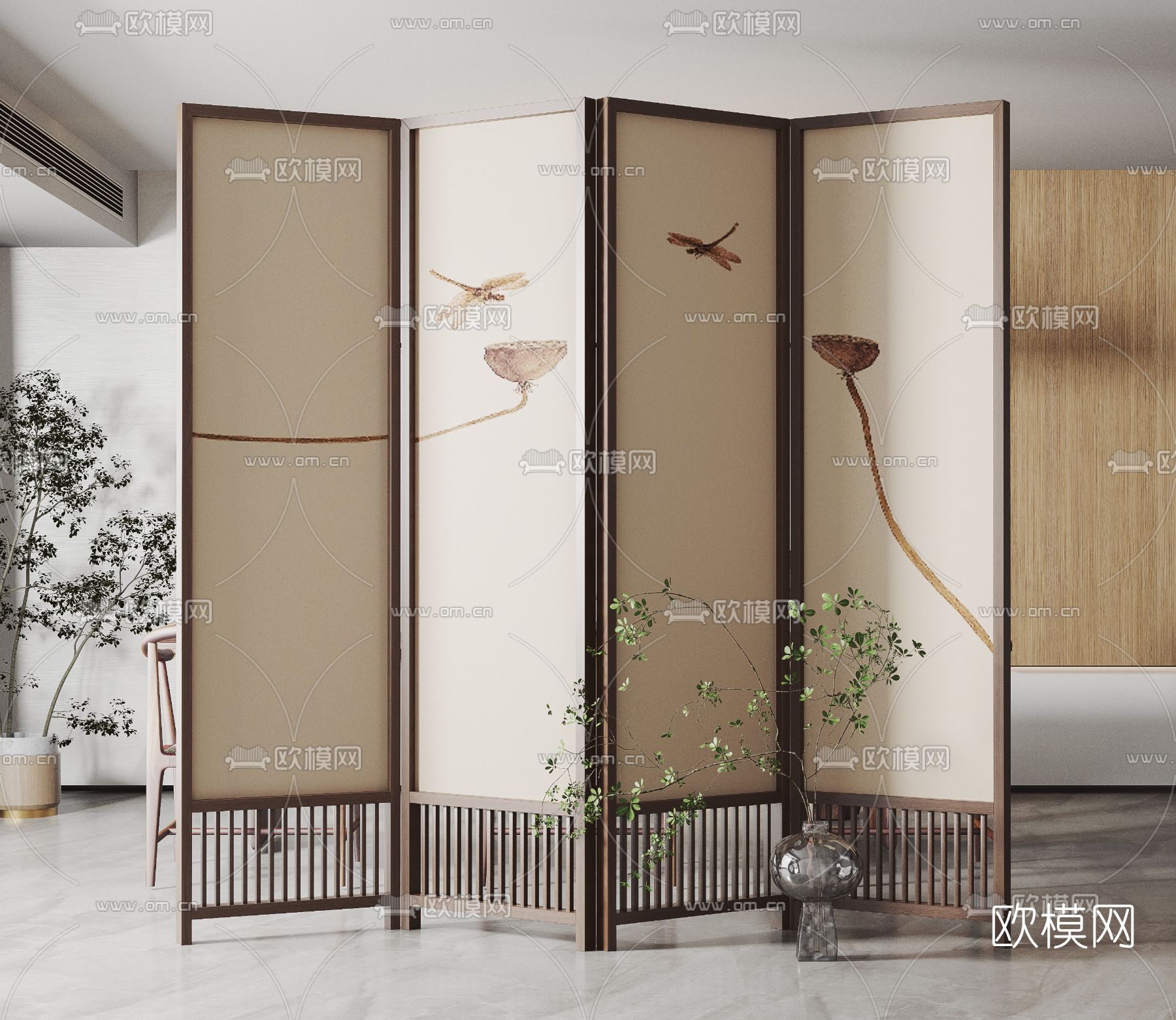 新中式屏风隔断3d模型下载