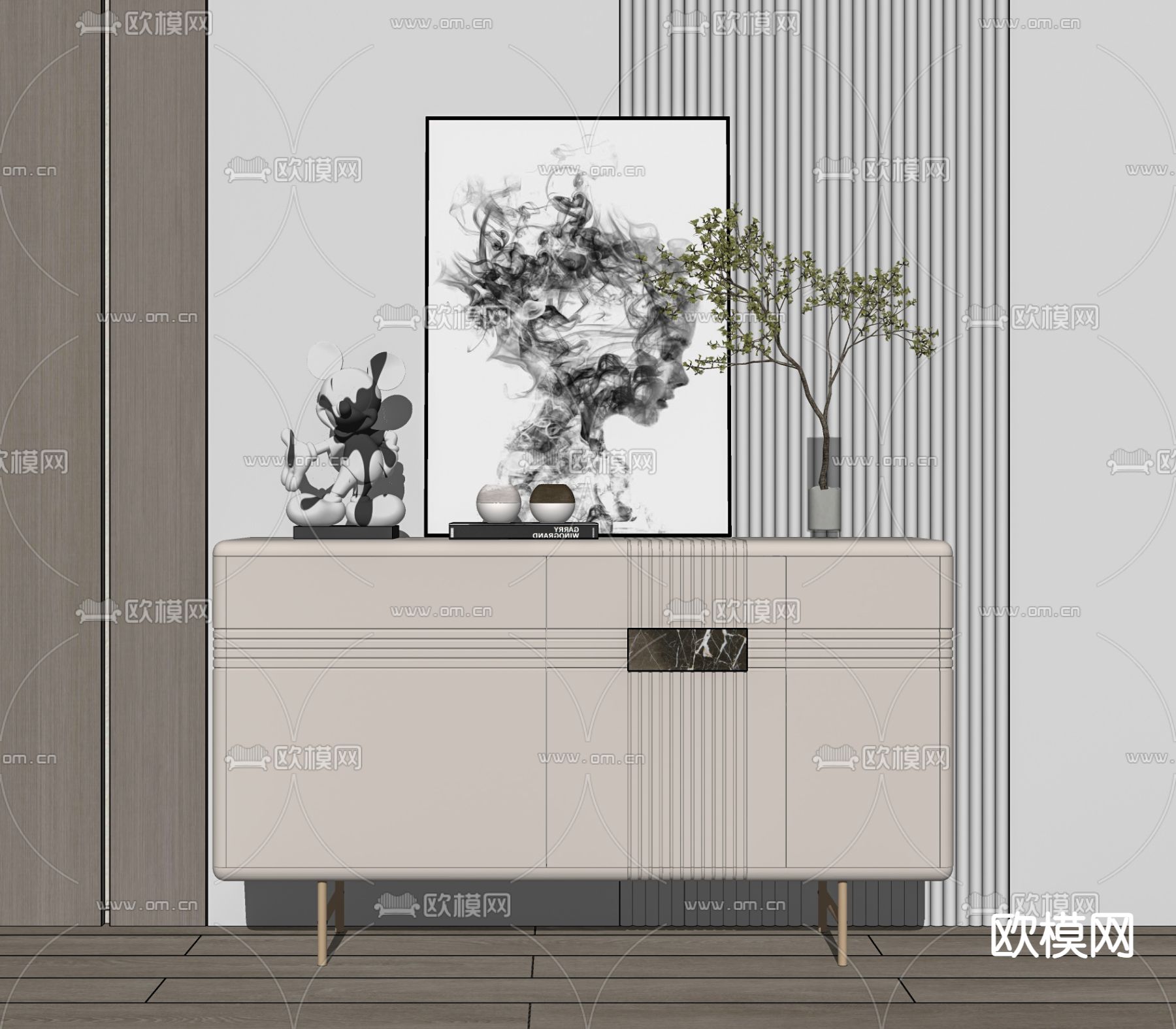 现代玄关边柜su模型下载（渲染图2）