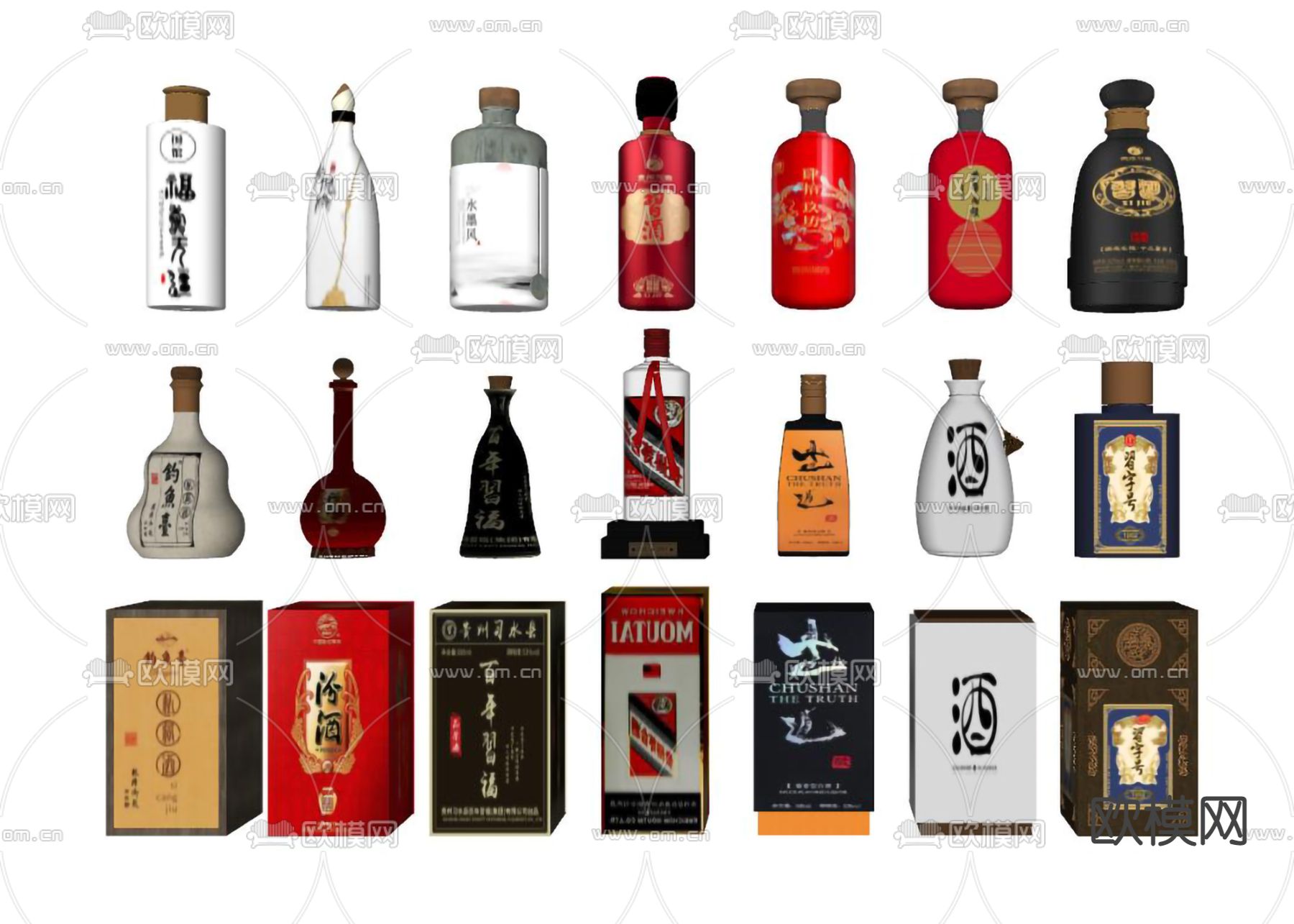 现代白酒茅台酒su模型下载（渲染图2）