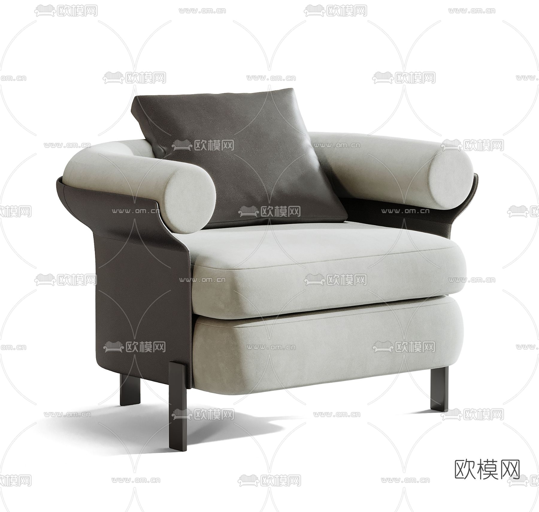 现代布艺双人沙发单人沙发3d模型下载（渲染图3）