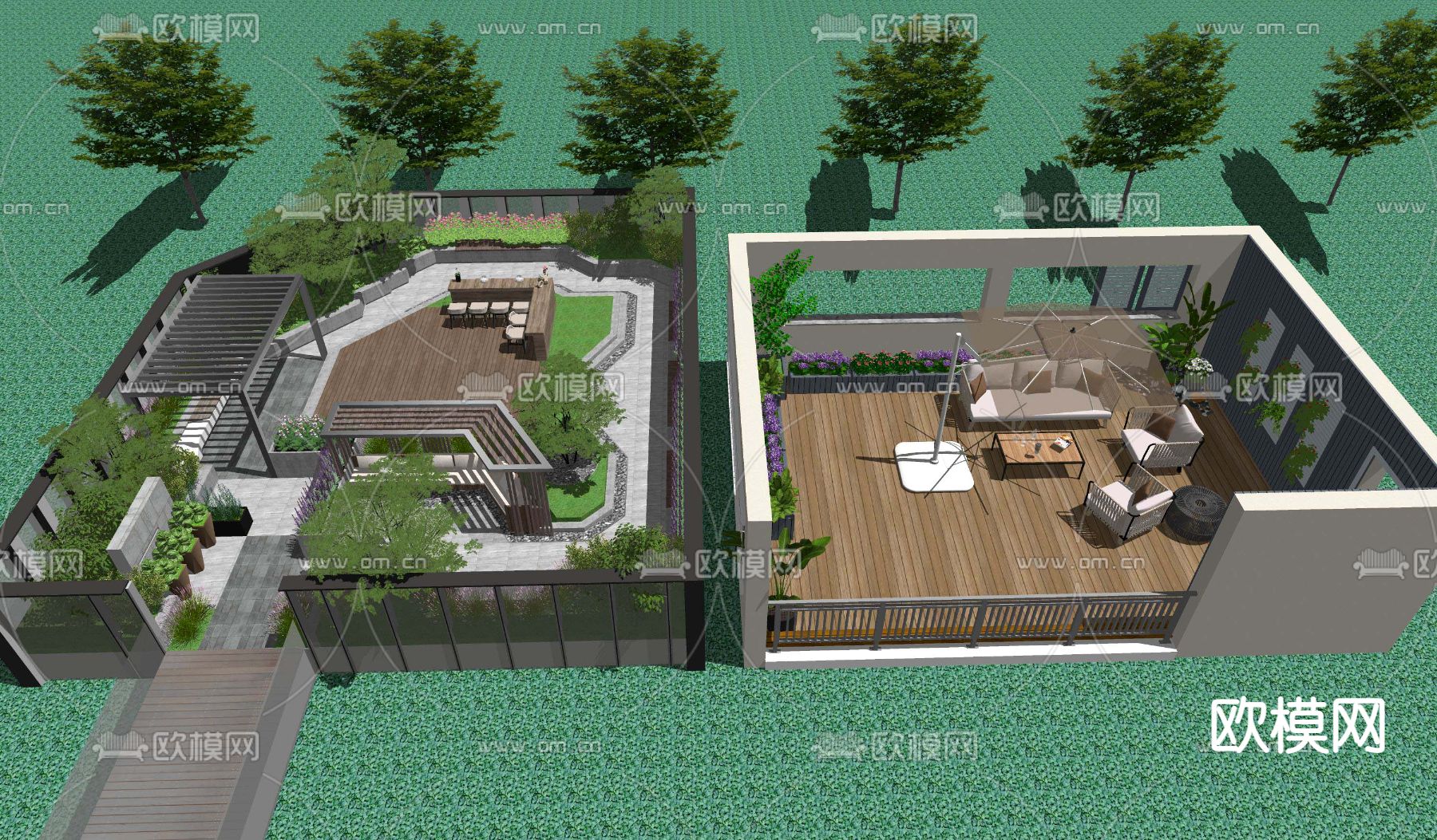 现代屋顶花园su模型下载