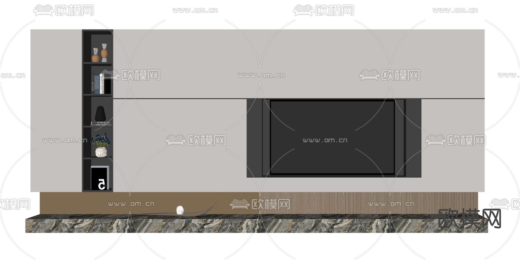 现代电视背景墙su模型下载（渲染图2）