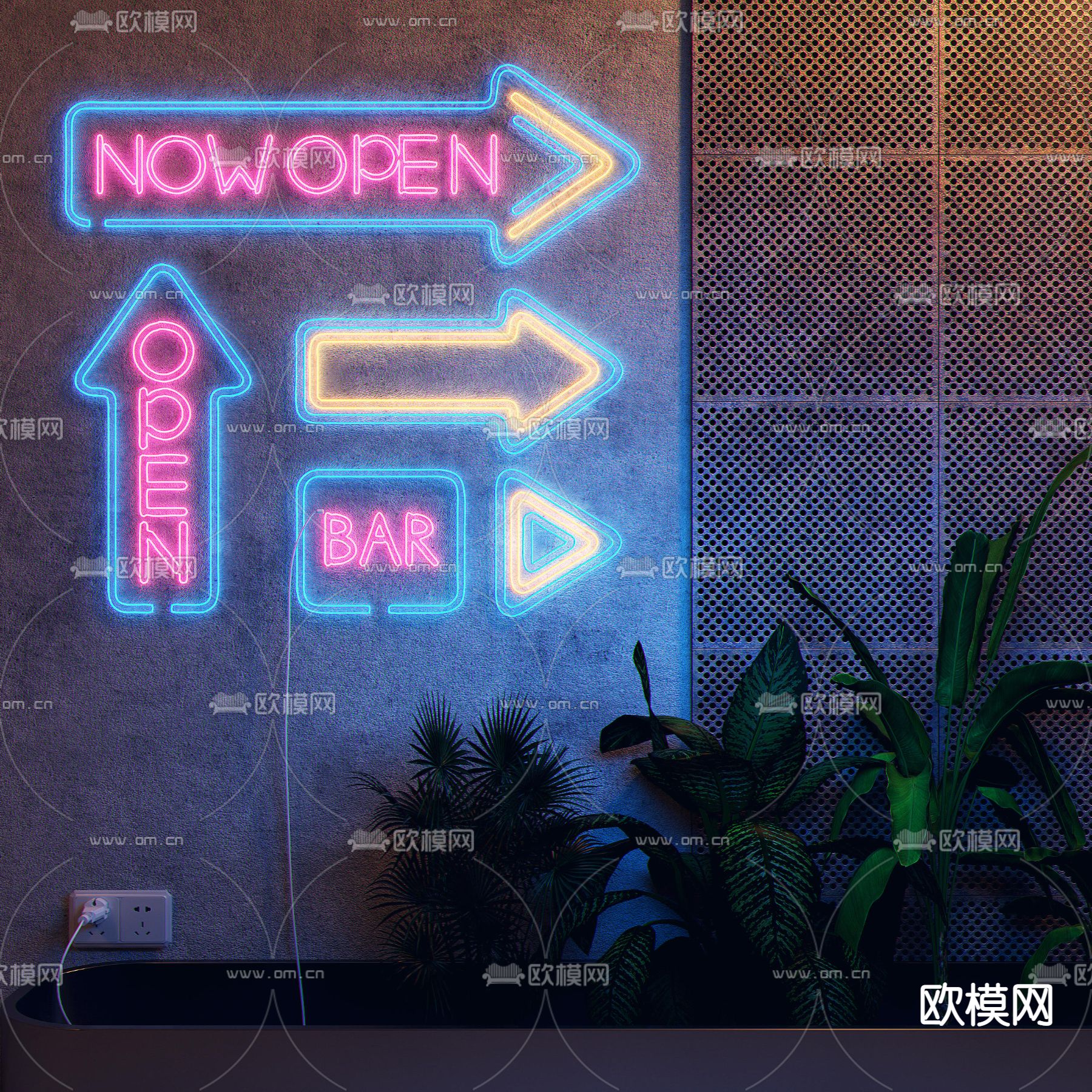 现代指示牌装饰灯su模型下载（渲染图1）