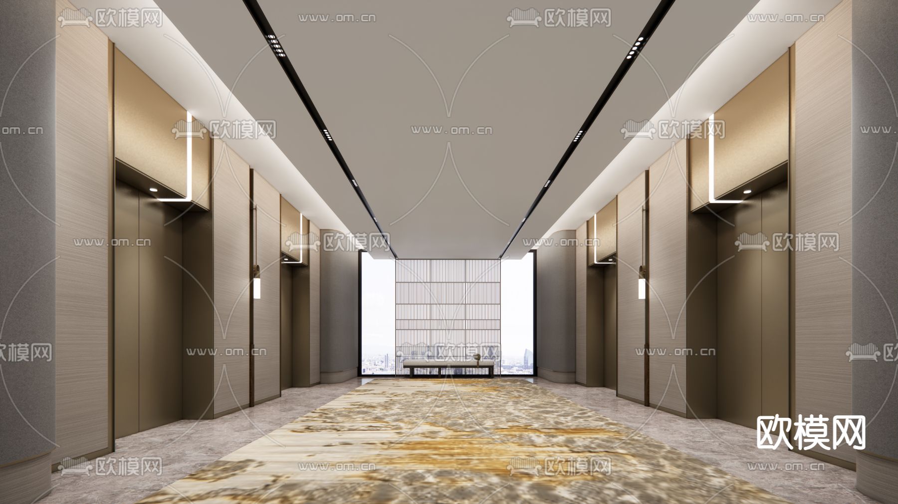 现代酒店电梯厅su模型下载（渲染图1）