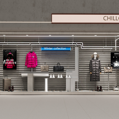  现代服装店橱窗su模型 