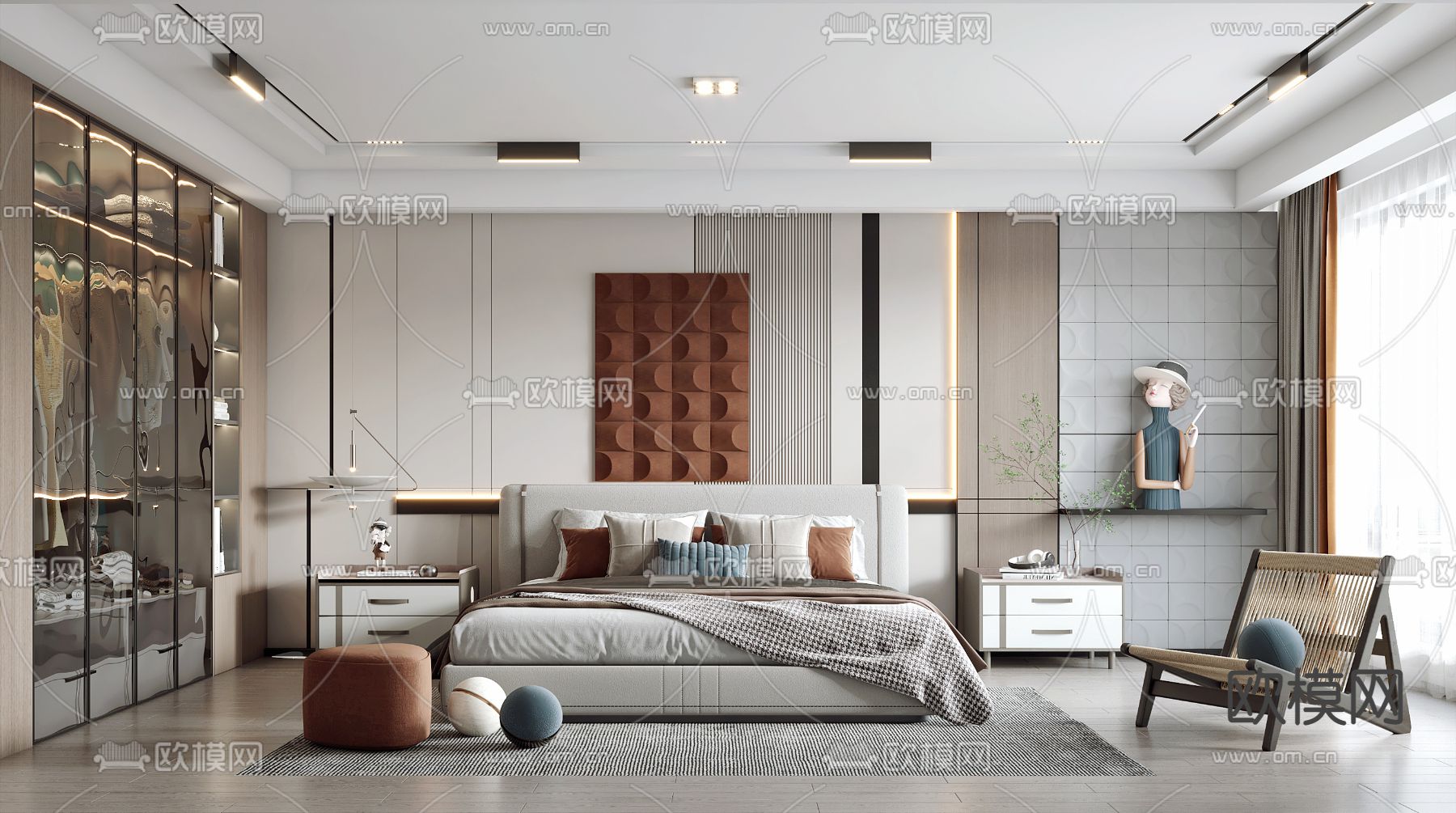 现代卧室主人房3d模型下载