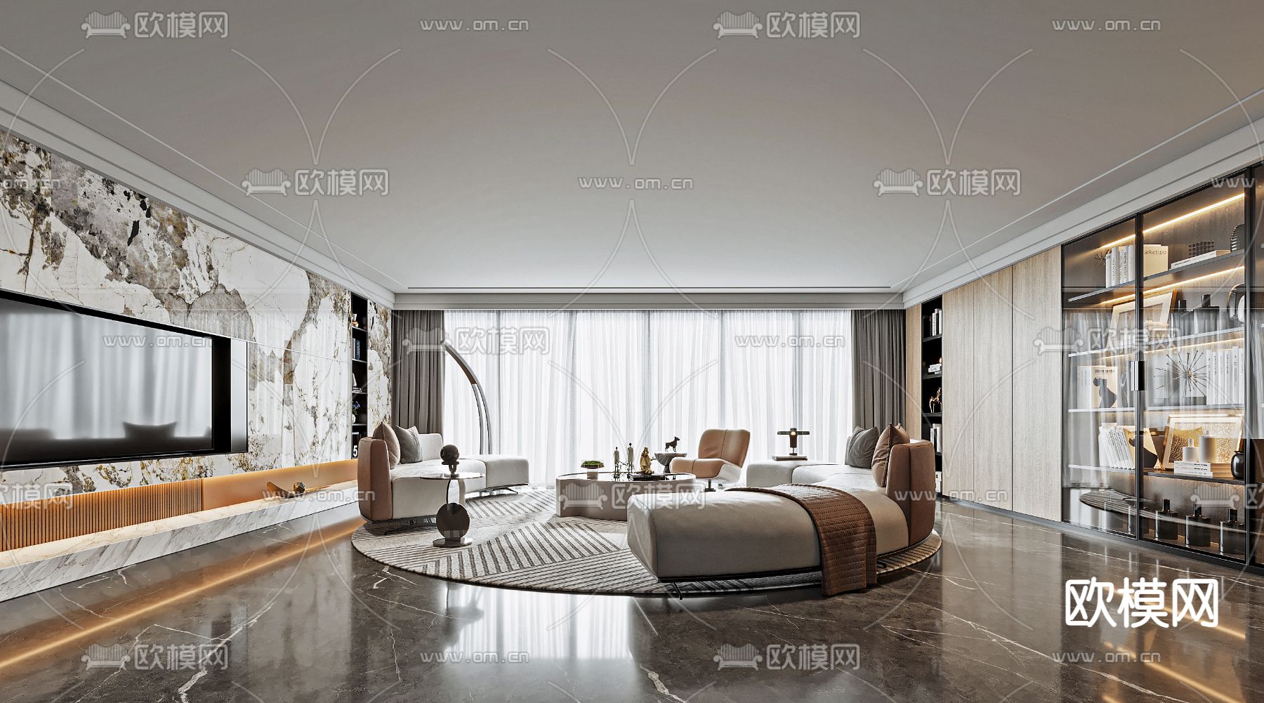 现代客厅su模型下载（渲染图1）
