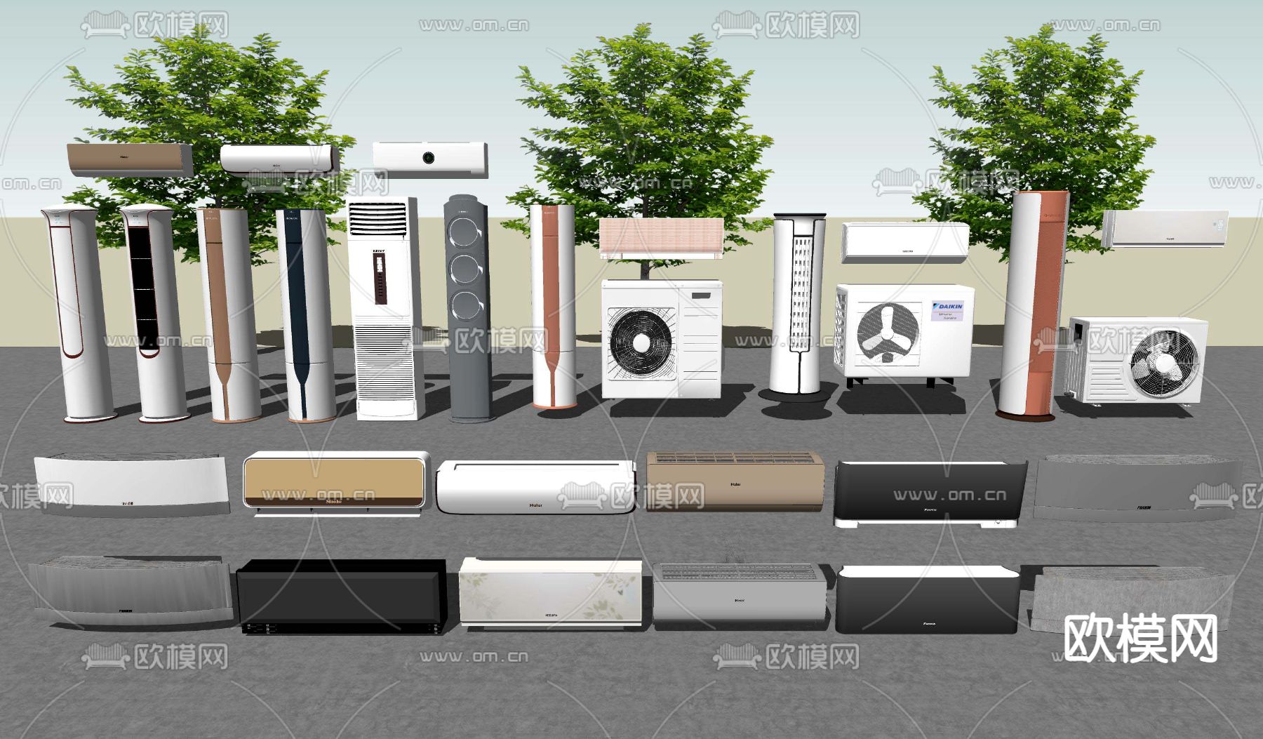现代壁挂柜式吸顶空调su模型