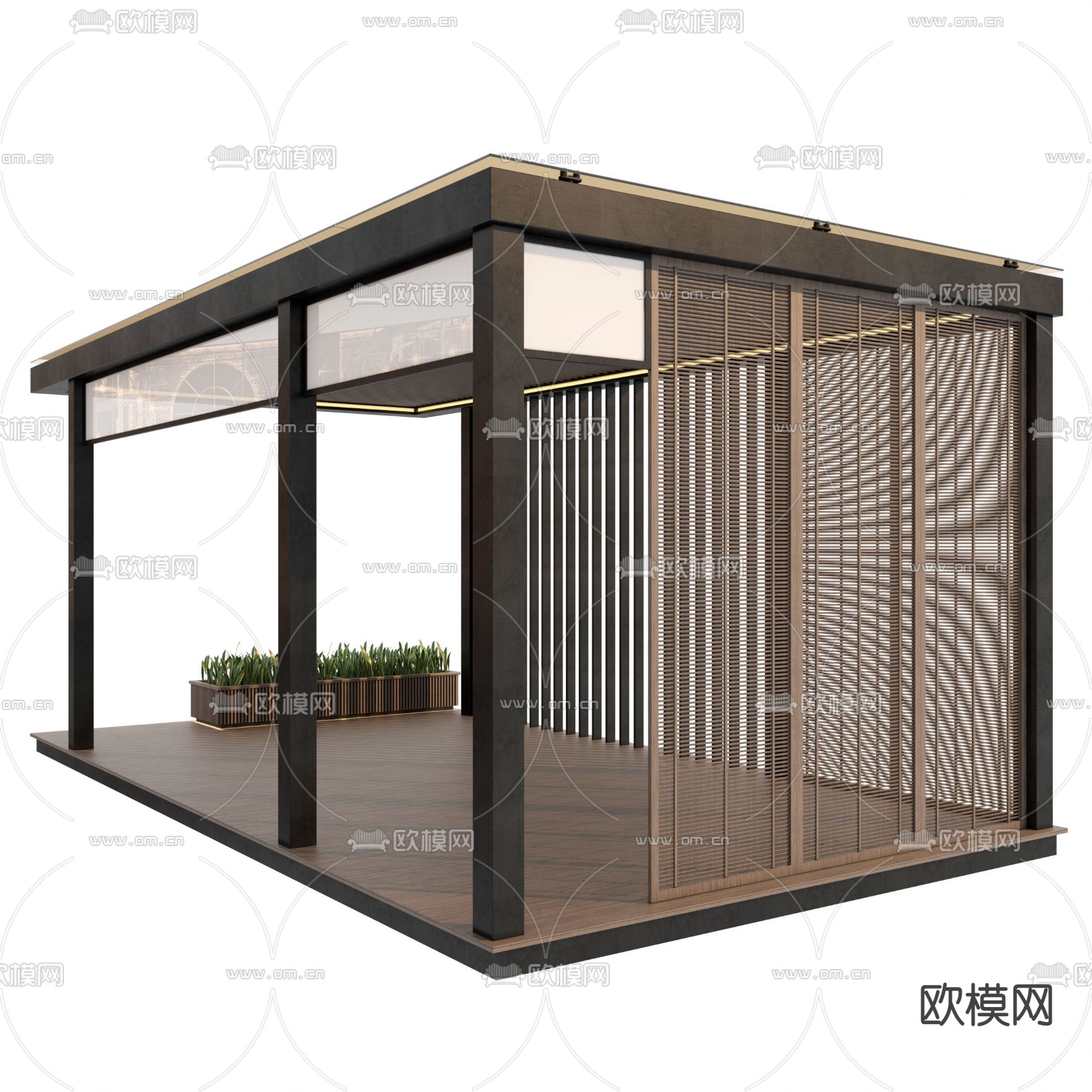 现代户外廊架3d模型下载（渲染图3）