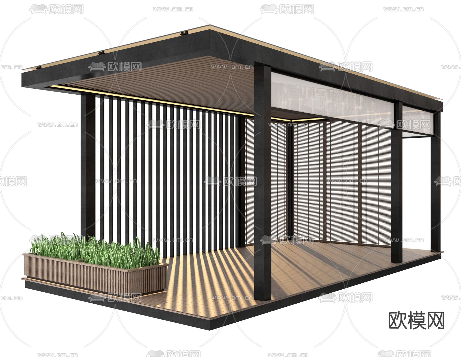现代户外廊架3d模型下载（渲染图1）