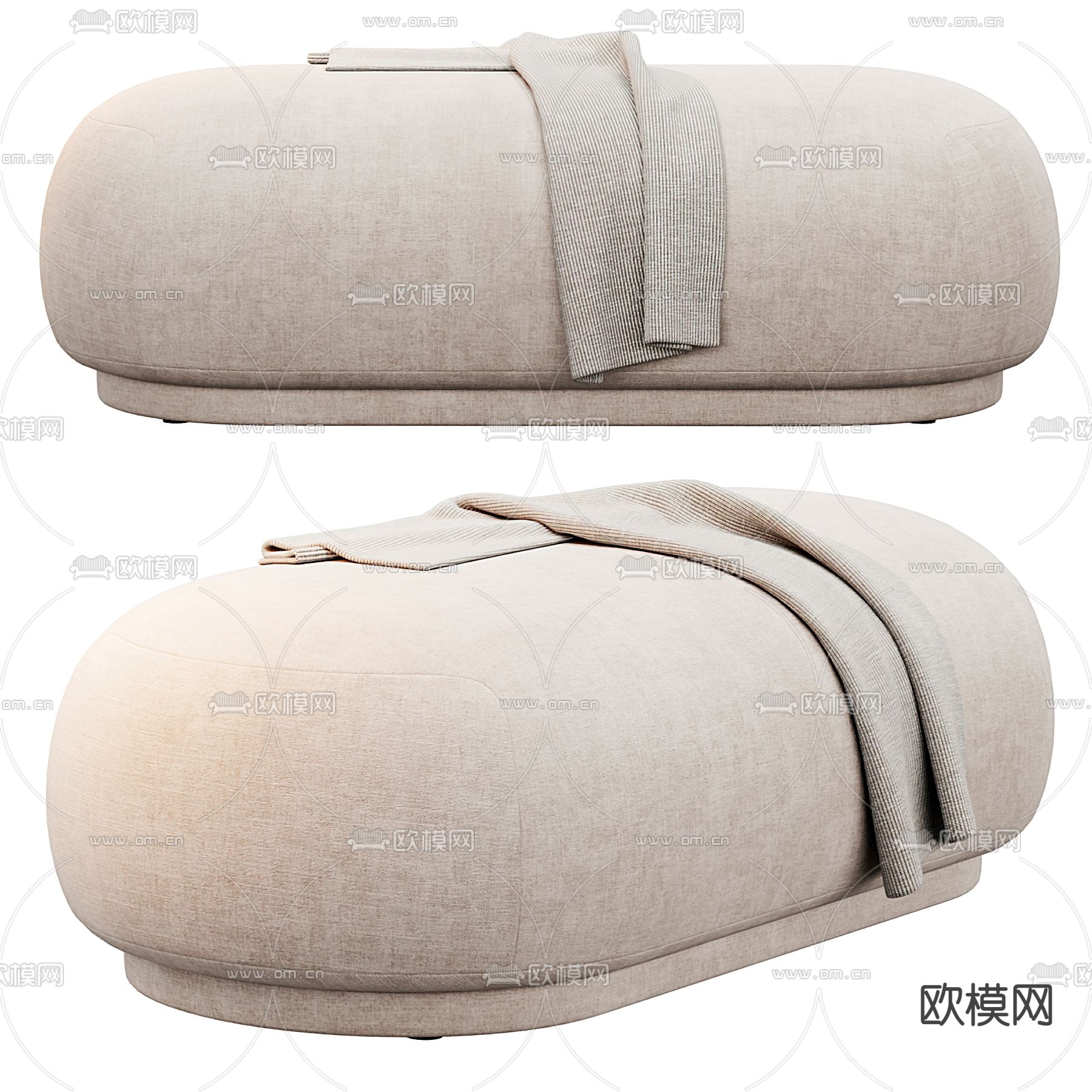 现代布艺床尾凳3d模型下载（渲染图2）