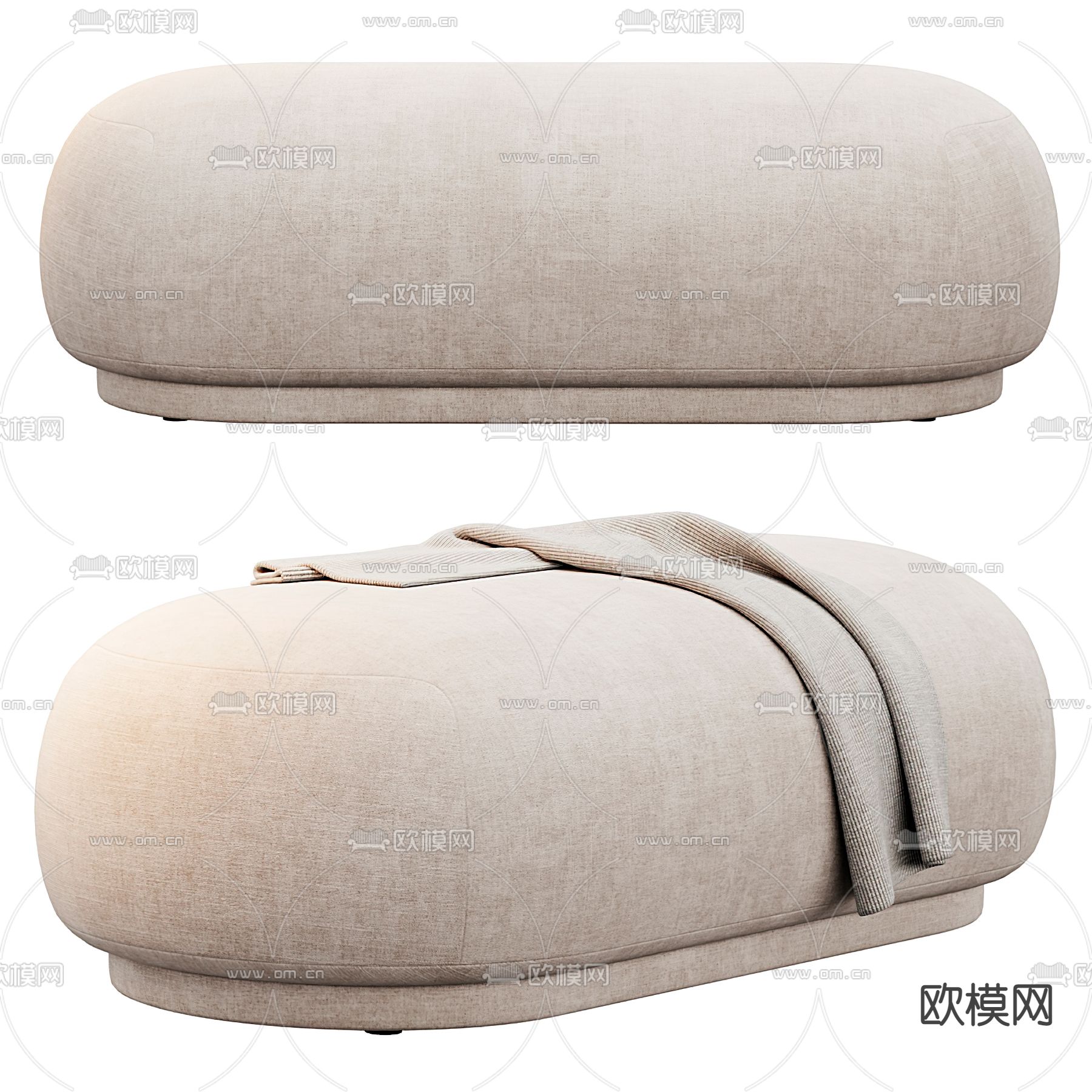 现代布艺床尾凳3d模型下载（渲染图1）