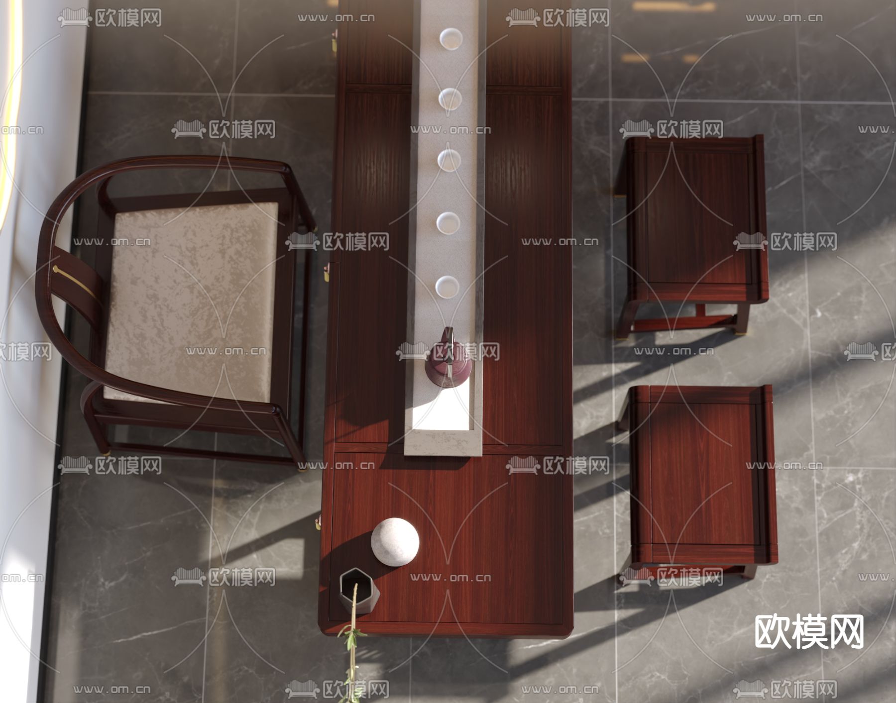 中式红木茶桌椅3d模型