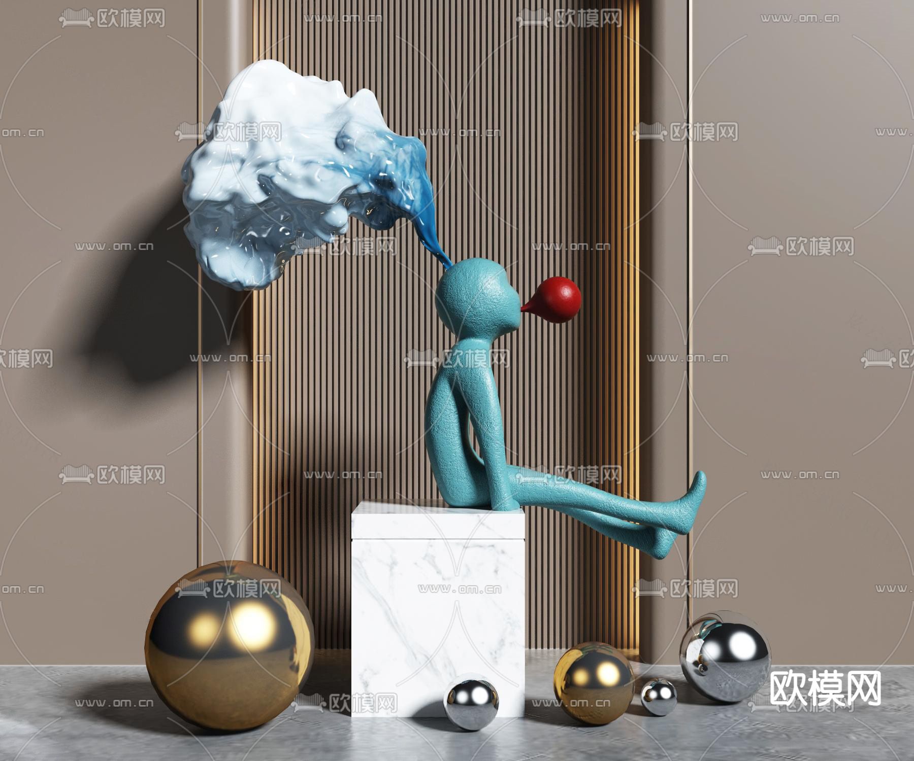 现代抽象人物雕塑su模型下载（渲染图1）