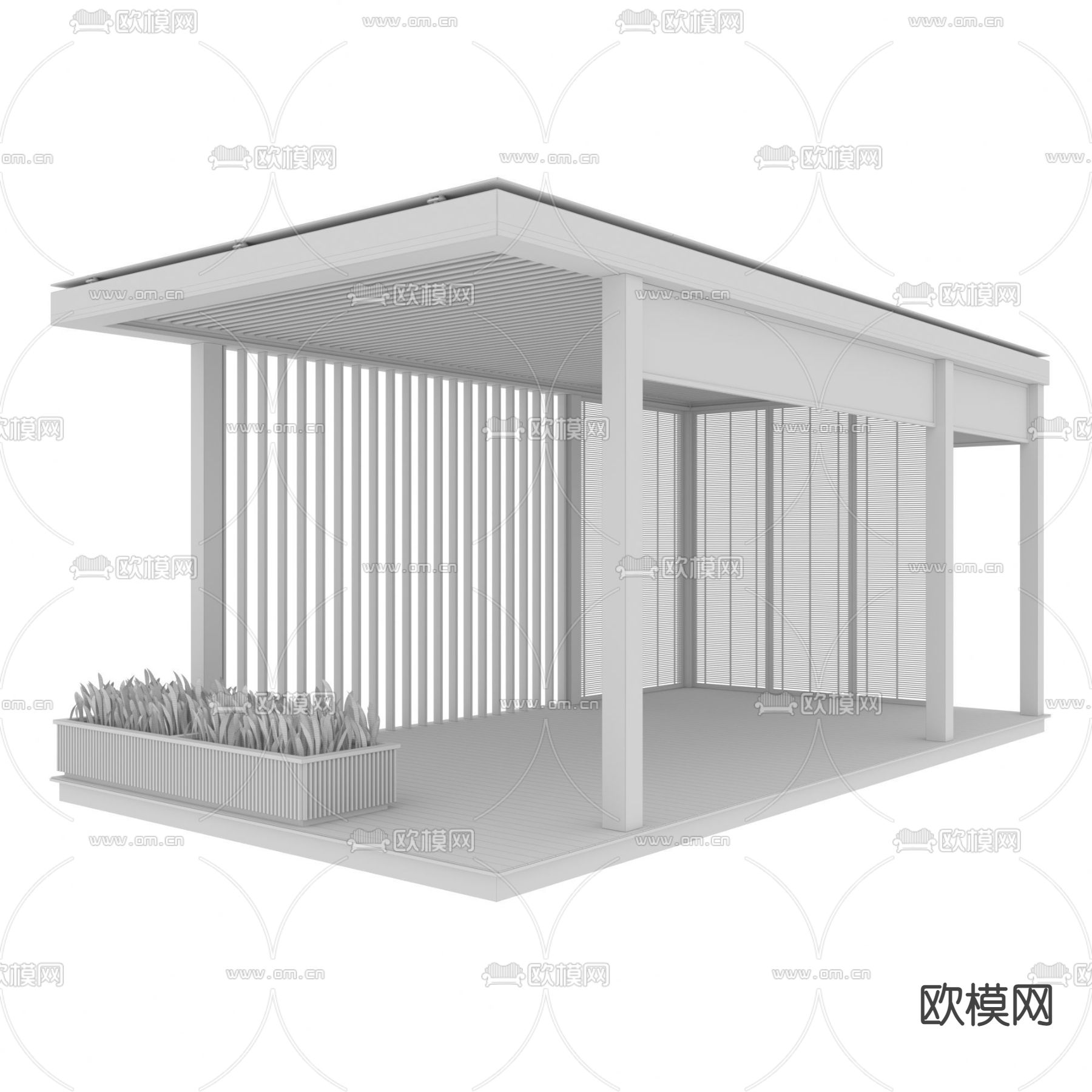 现代户外廊架3d模型下载（渲染图4）