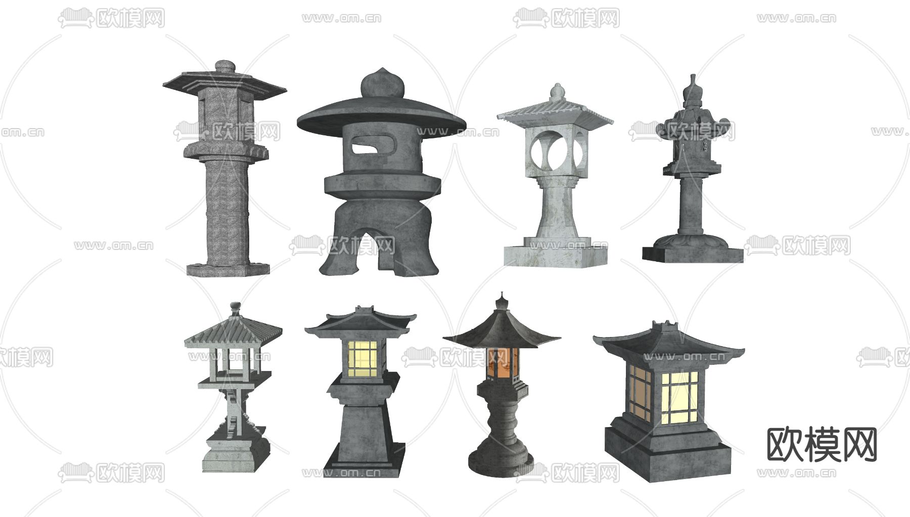 新中式庭院灯su模型下载