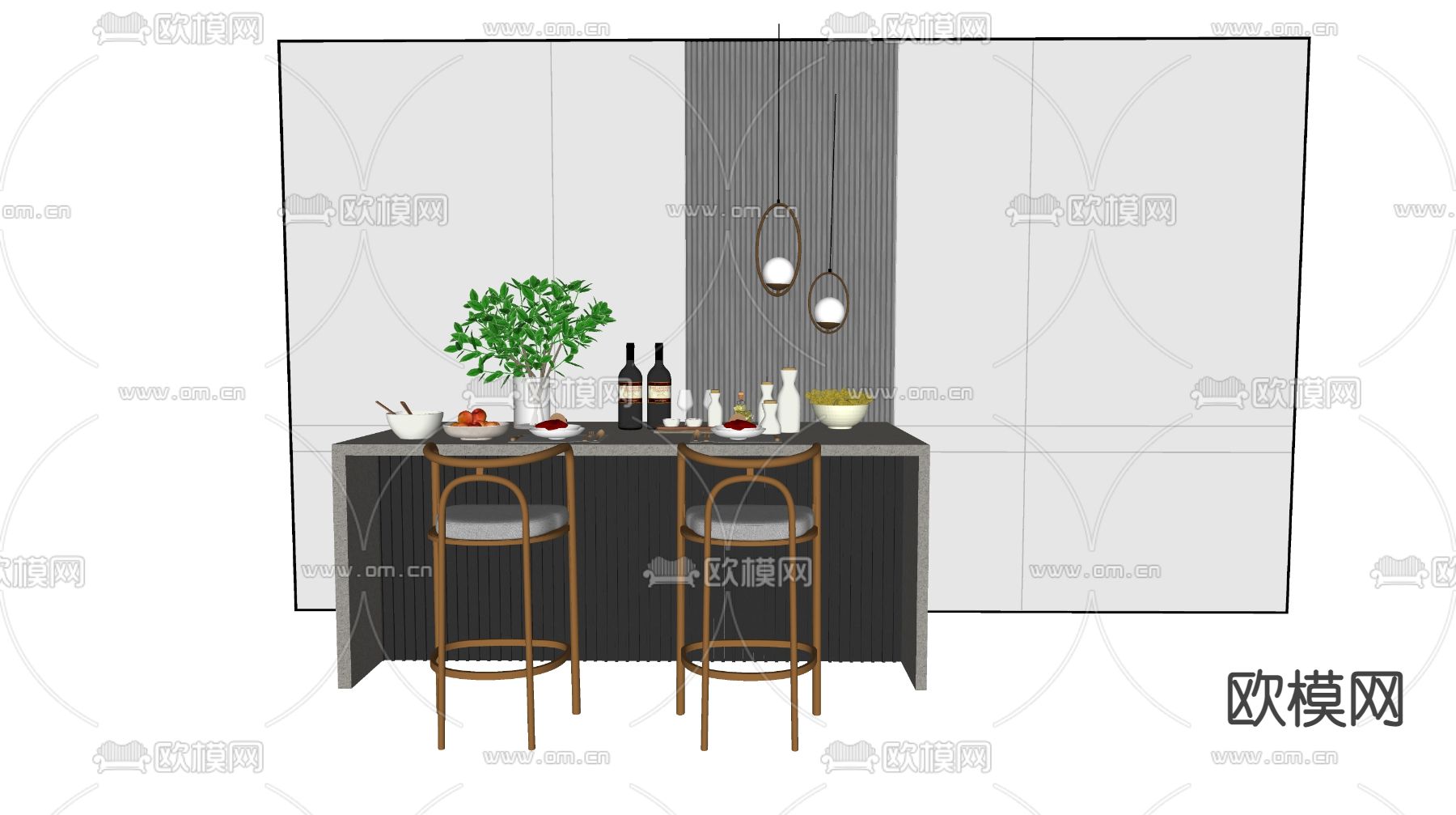 现代吧台su模型下载