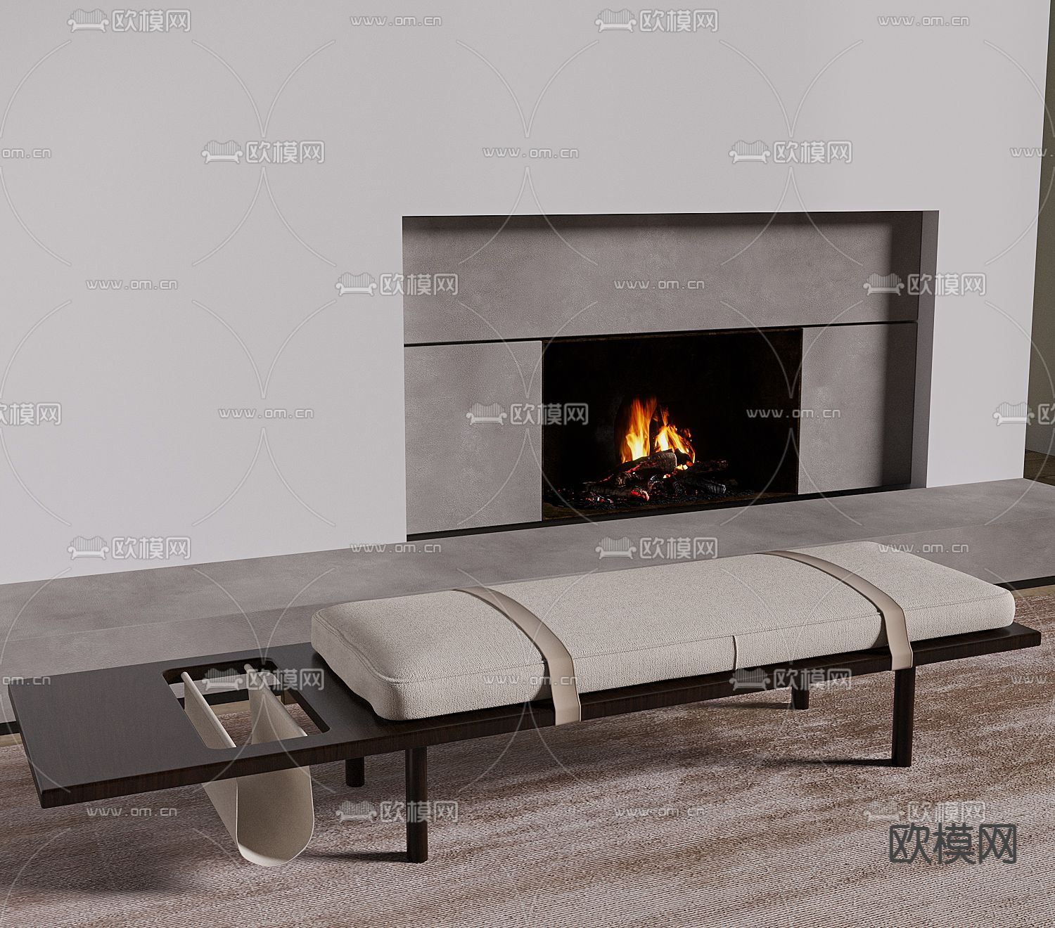 现代布艺床尾凳3d模型下载