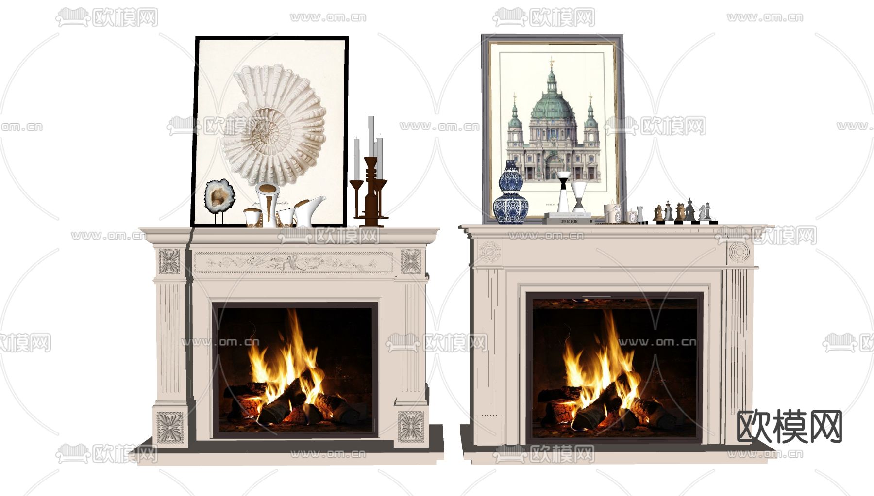 简欧壁炉su模型下载
