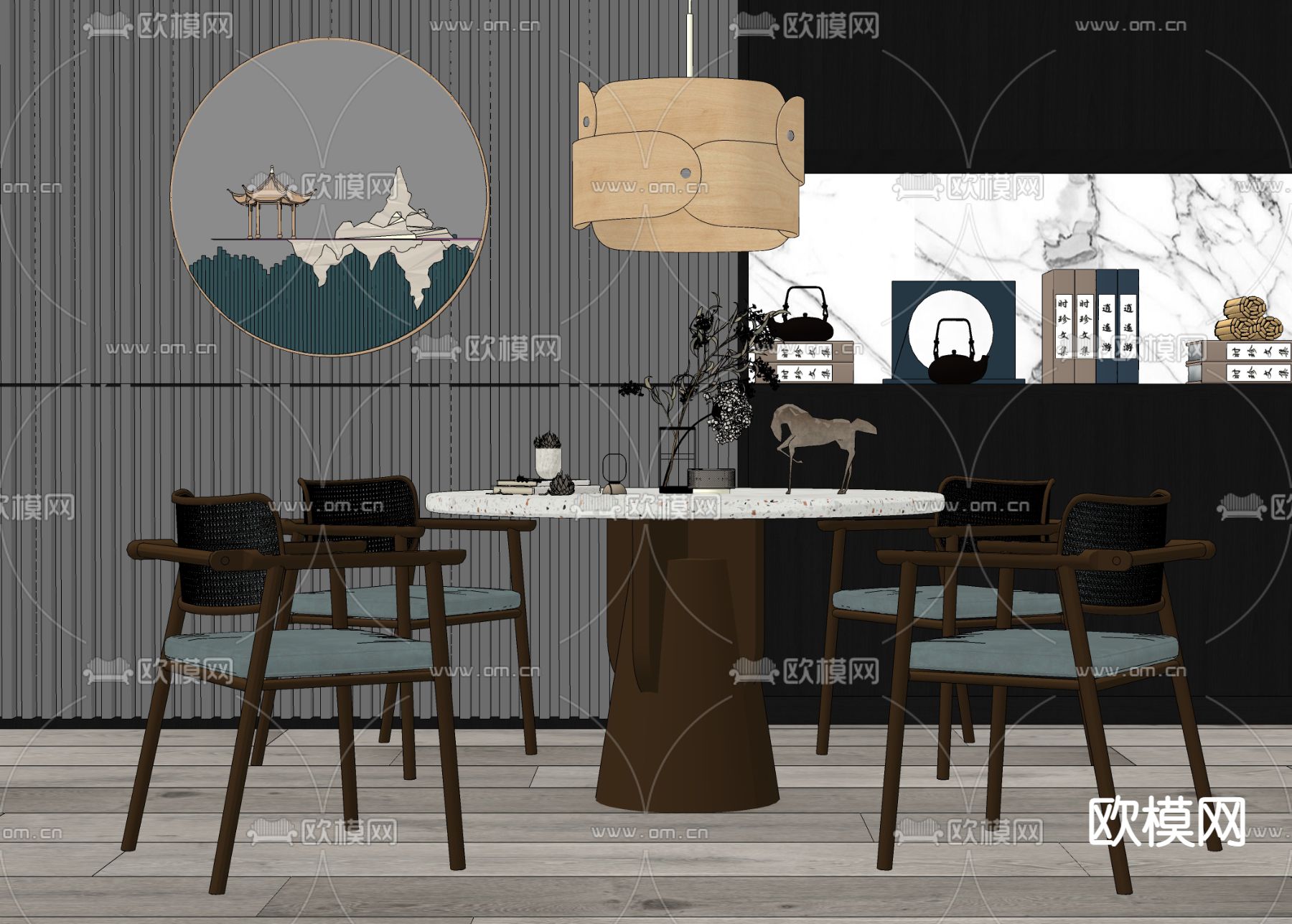 新中式轻奢休闲桌椅su模型下载（渲染图2）