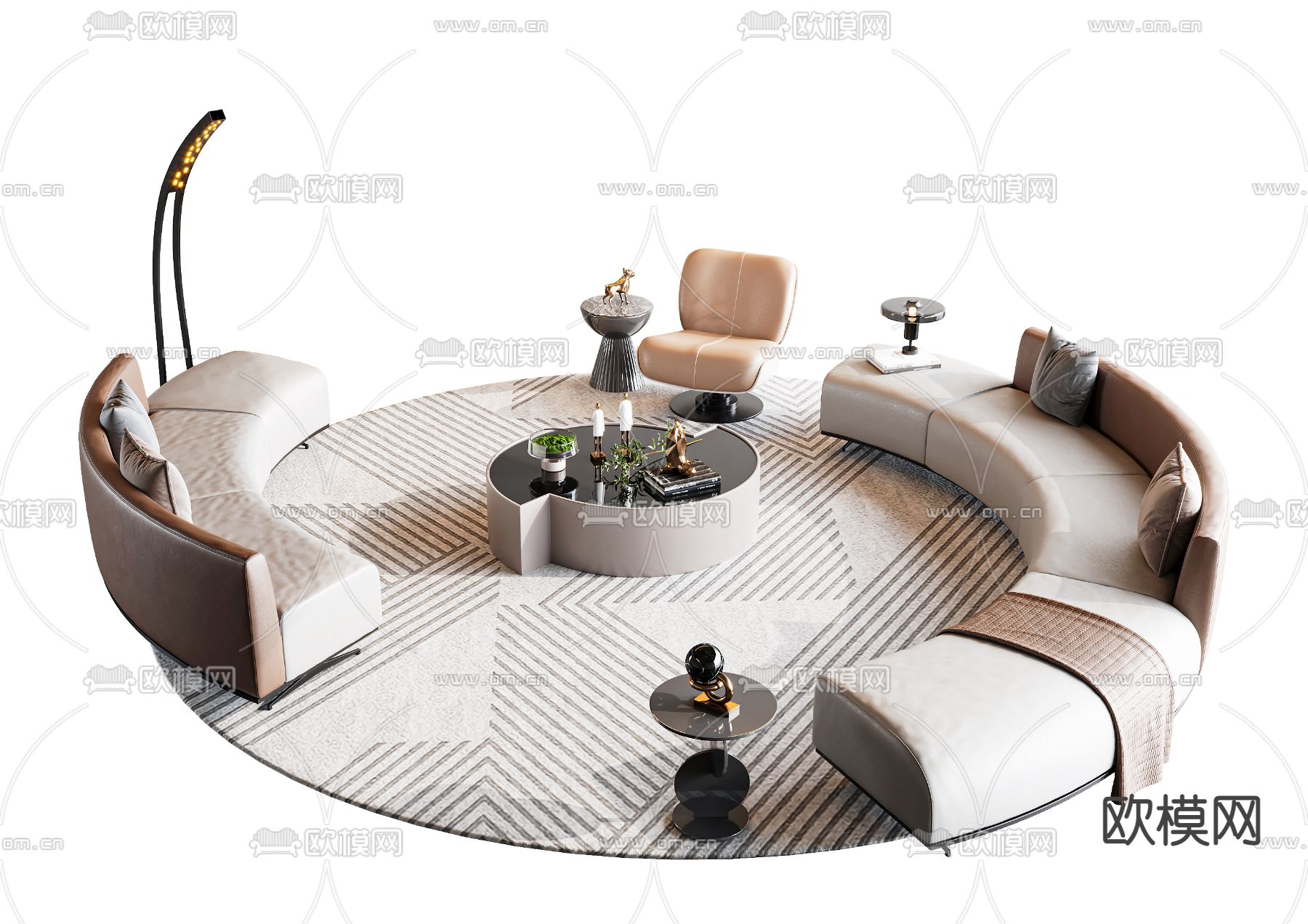 现代布艺沙发组合su模型下载（渲染图1）