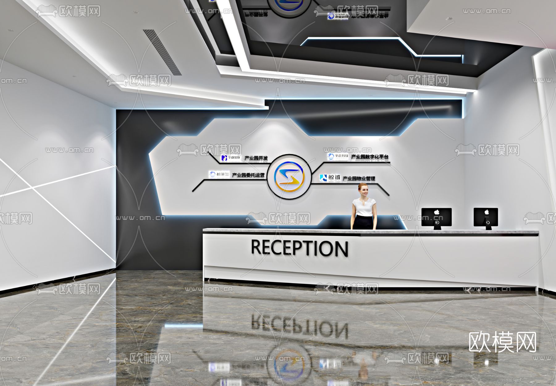 现代办公前台接待3d模型下载