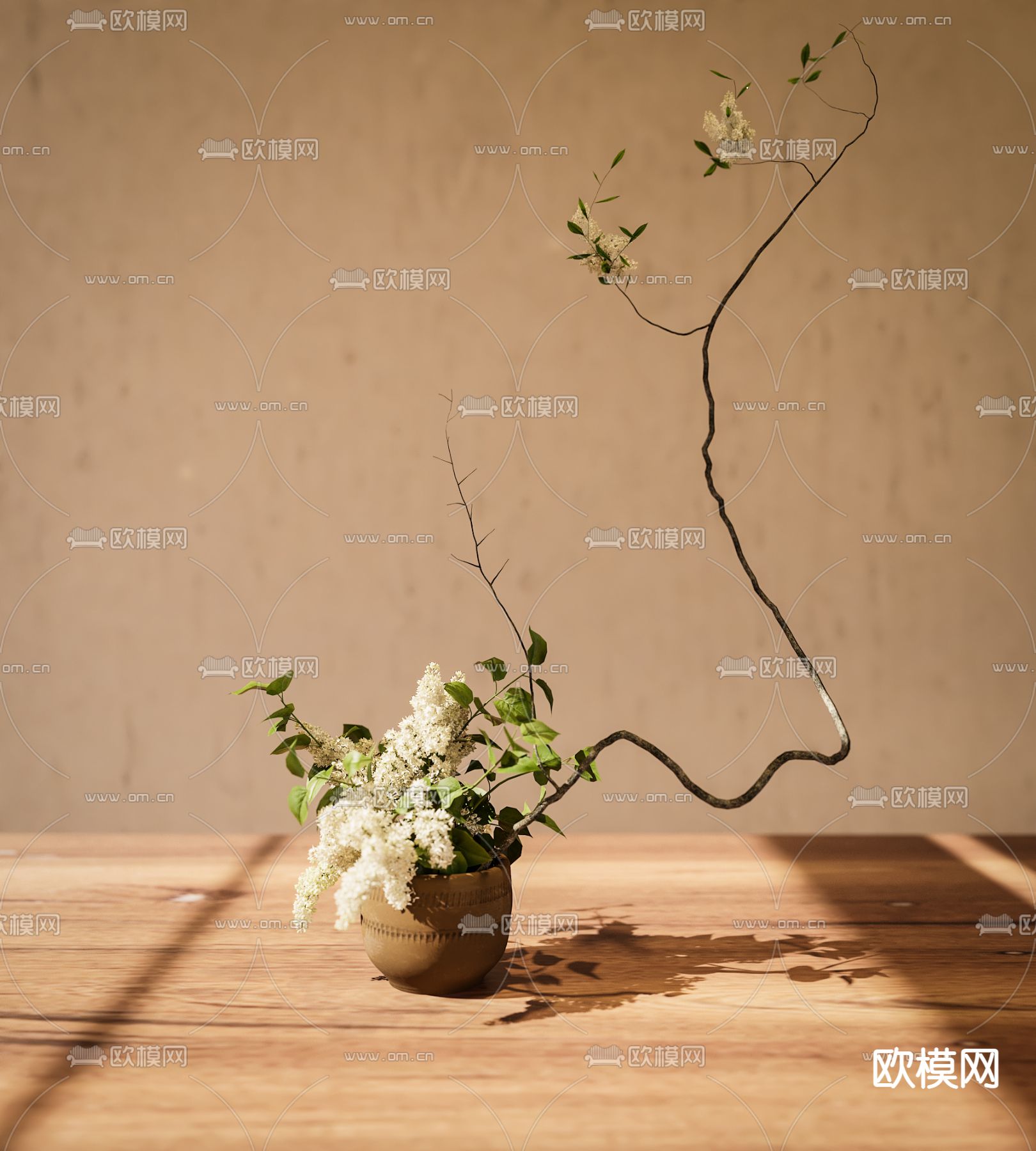 侘寂风花瓶花艺3d模型