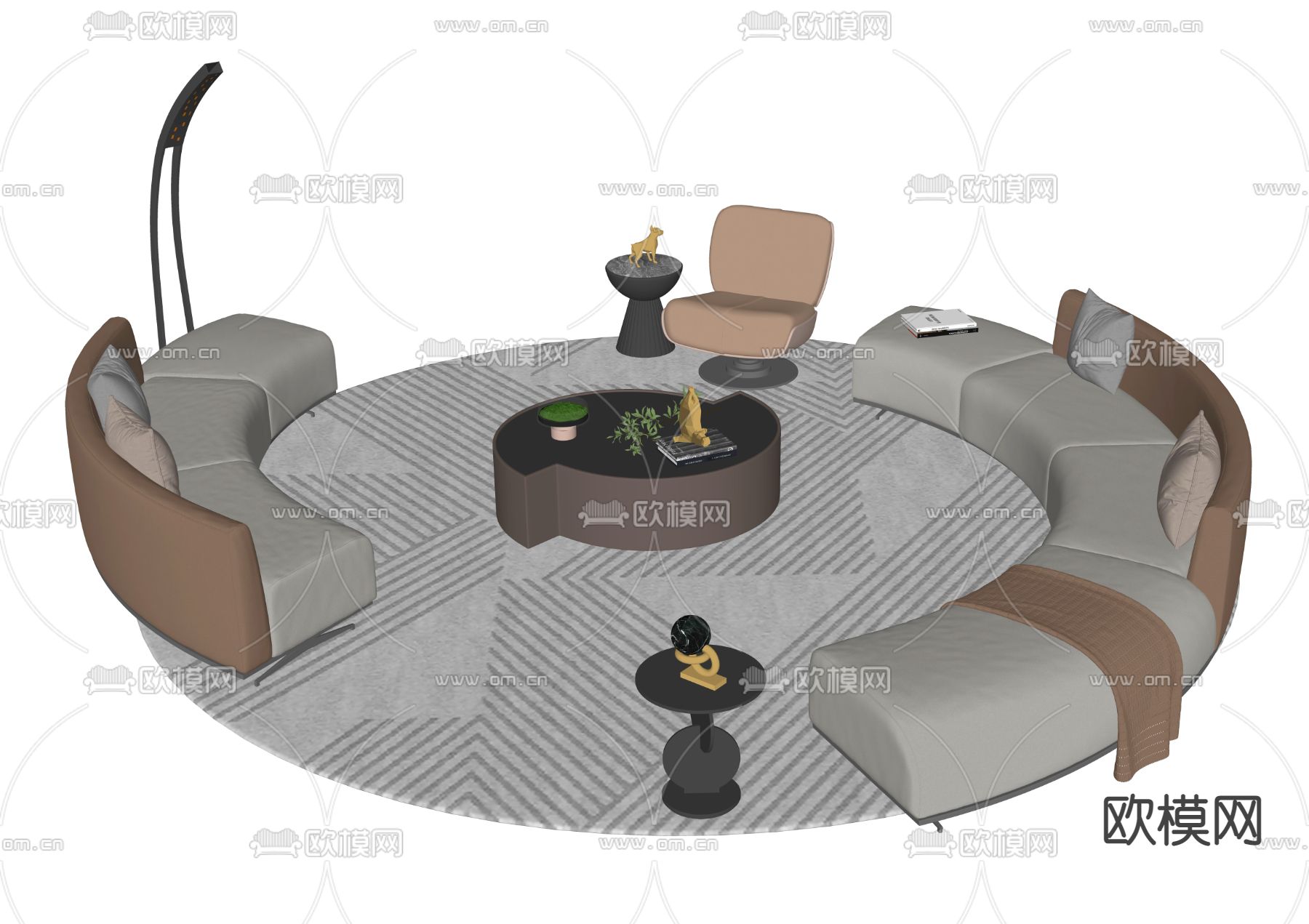 现代布艺沙发组合su模型下载（渲染图2）