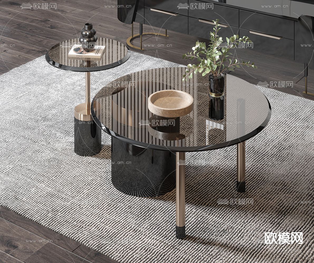 现代玻璃子母茶几3d模型下载