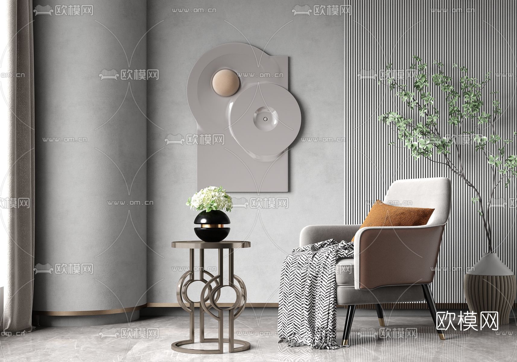 现代布艺单人沙发3d模型下载