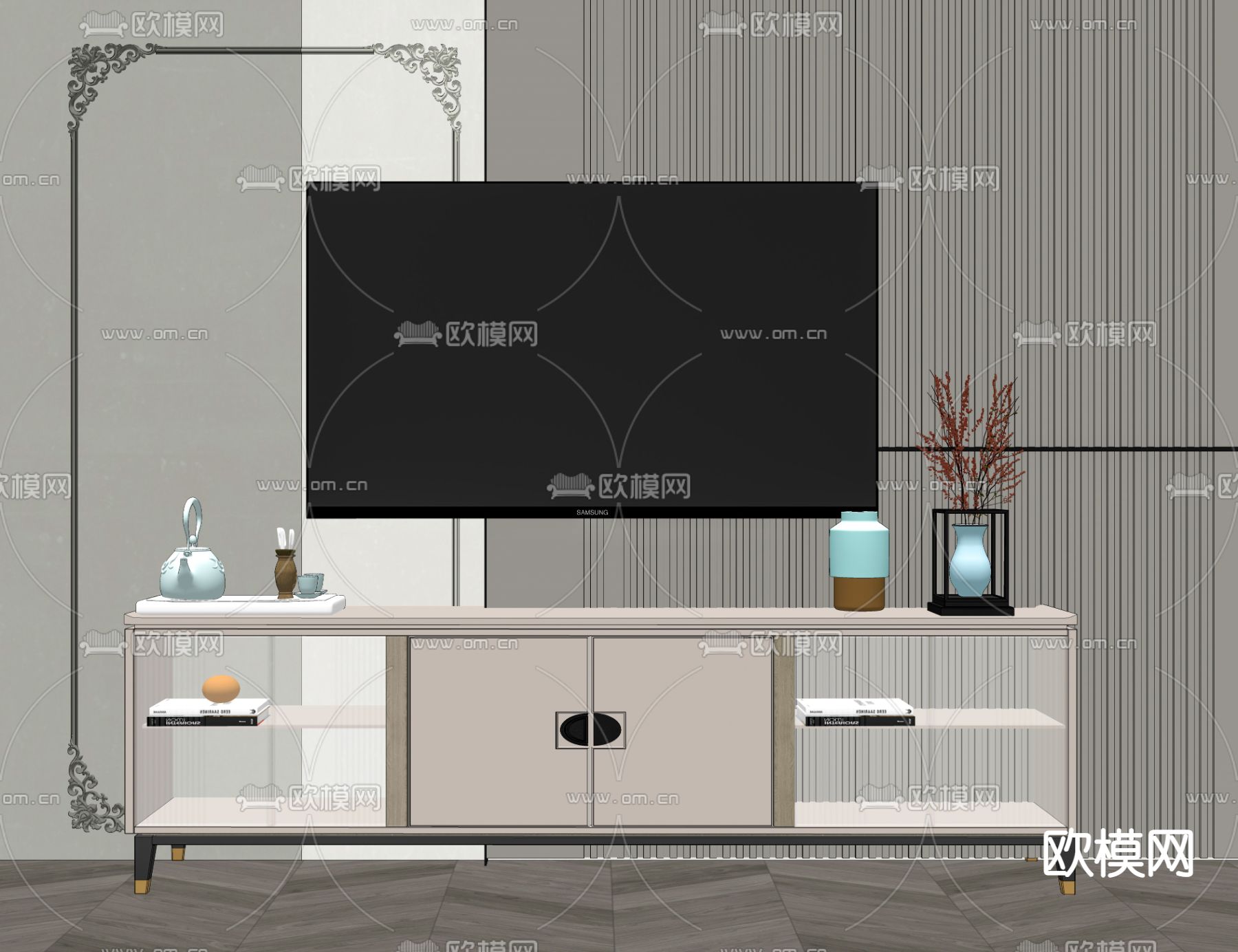 新中式电视柜su模型