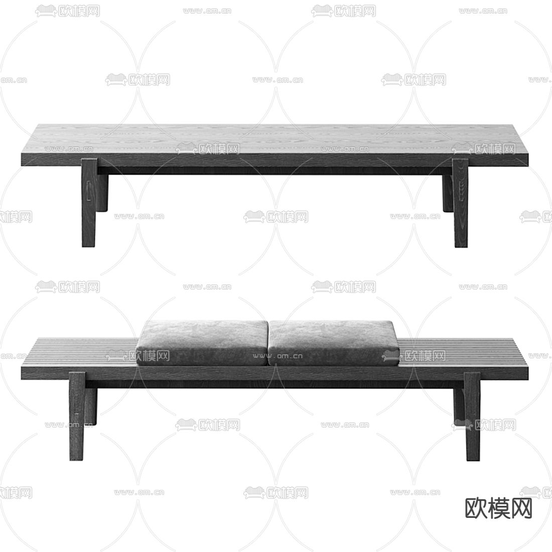 现代实木长凳3d模型下载（渲染图1）