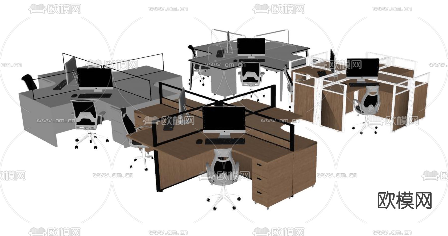 现代办公桌椅su模型下载（渲染图2）