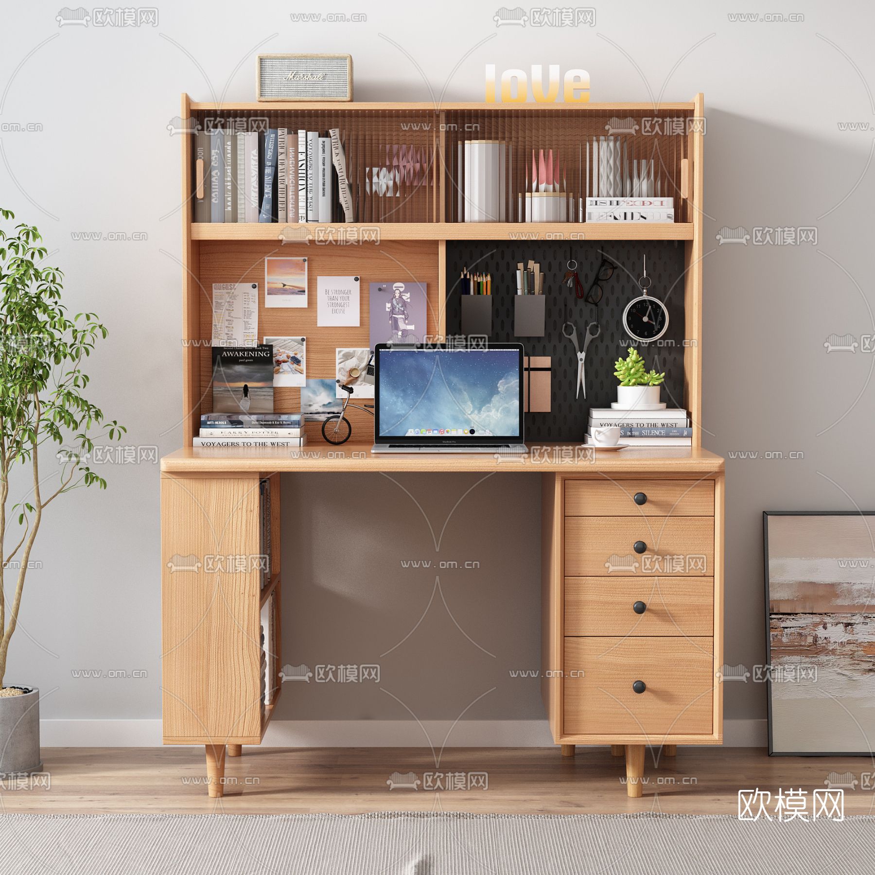 北欧木质书桌3d模型下载（渲染图1）