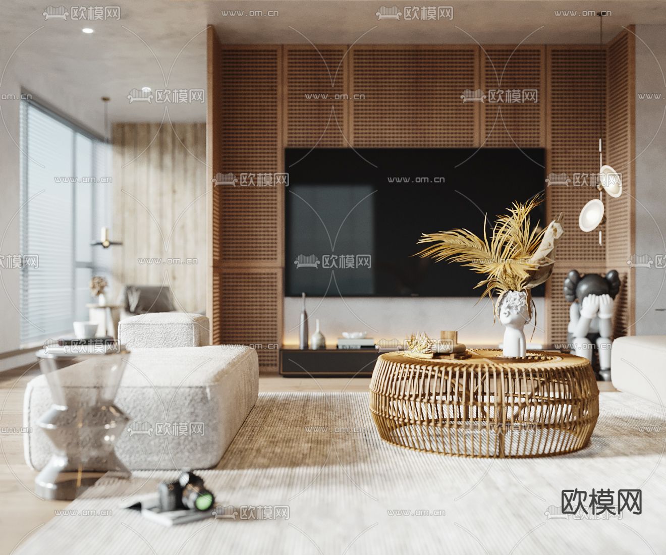 侘寂布艺沙发组合3d模型下载（渲染图2）