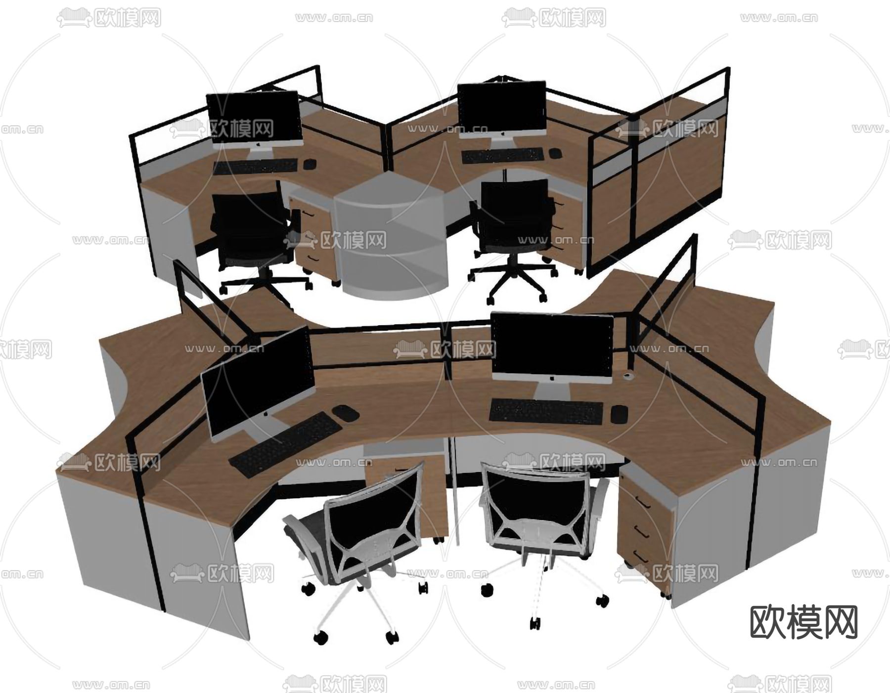 现代办公桌椅su模型下载（渲染图2）