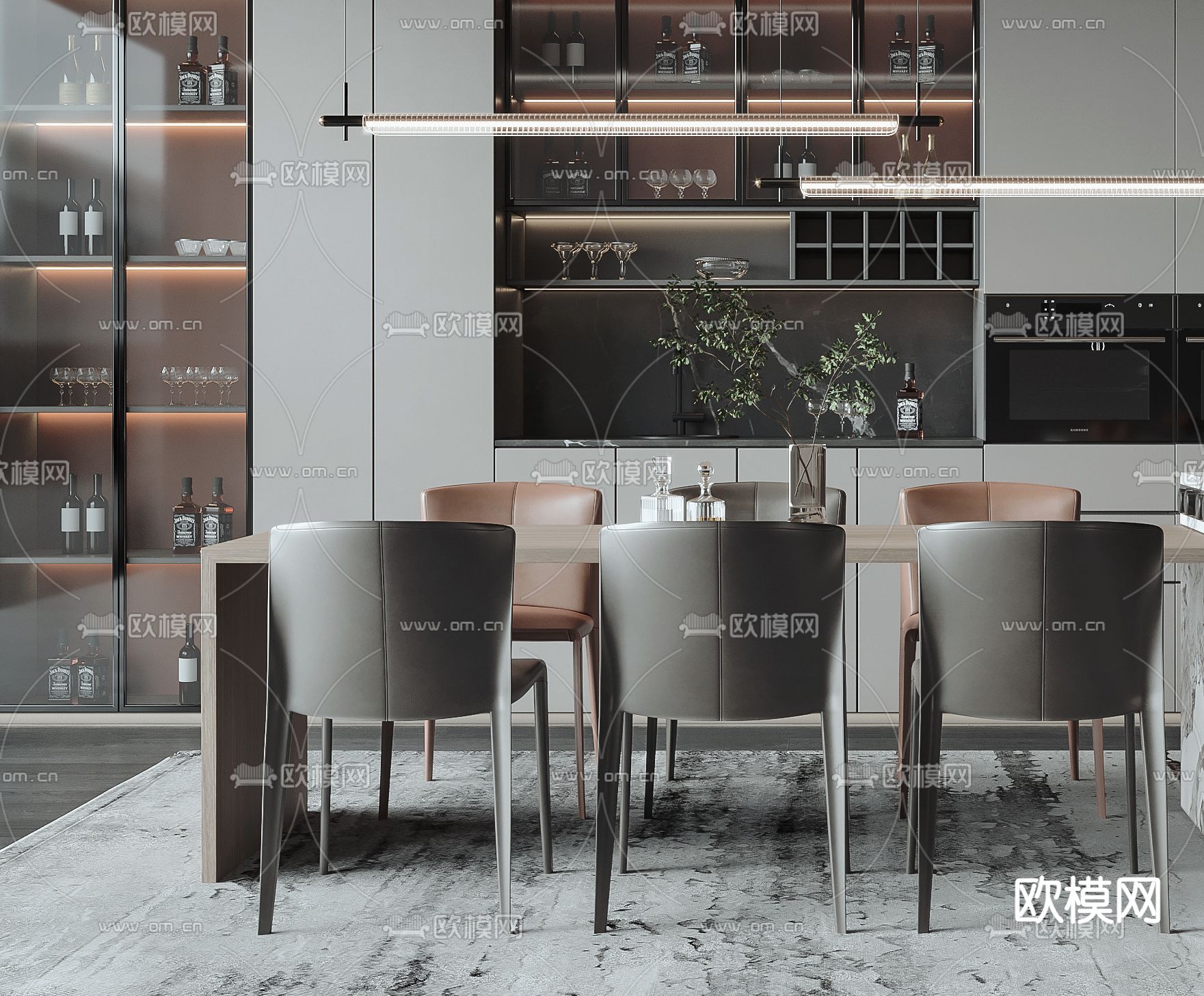 现代中岛餐桌椅3d模型下载（渲染图3）