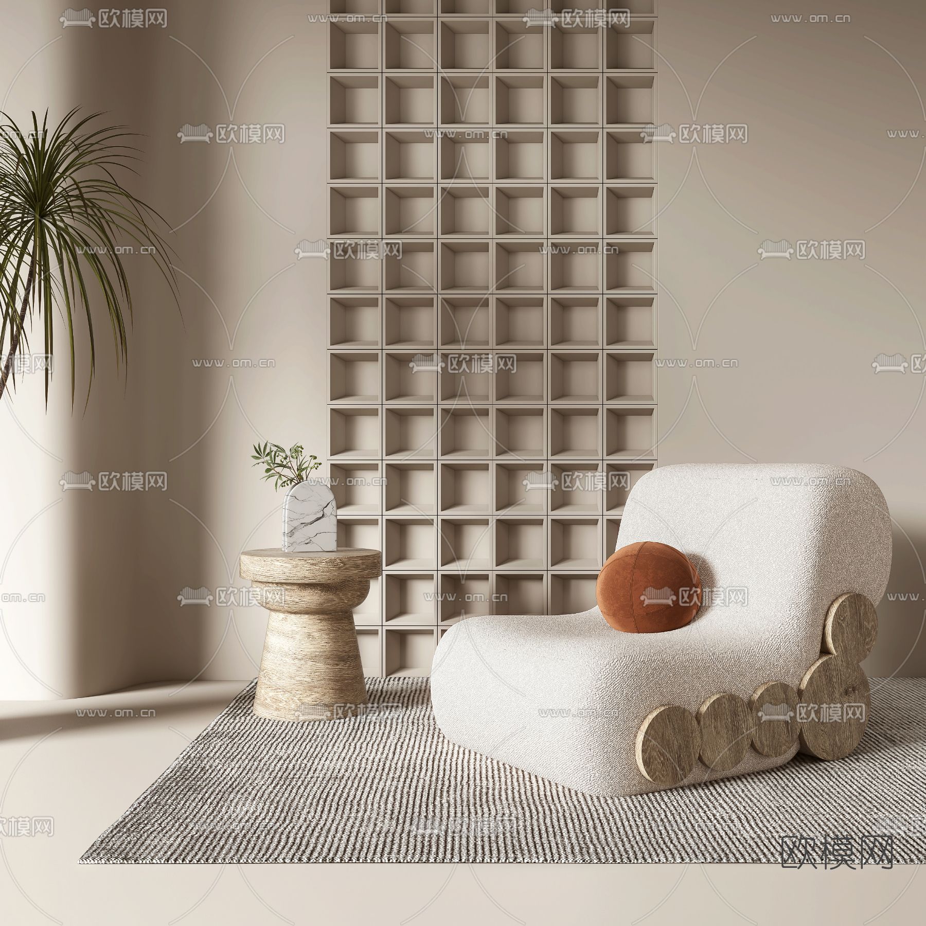 侘寂布艺休闲沙发3d模型下载