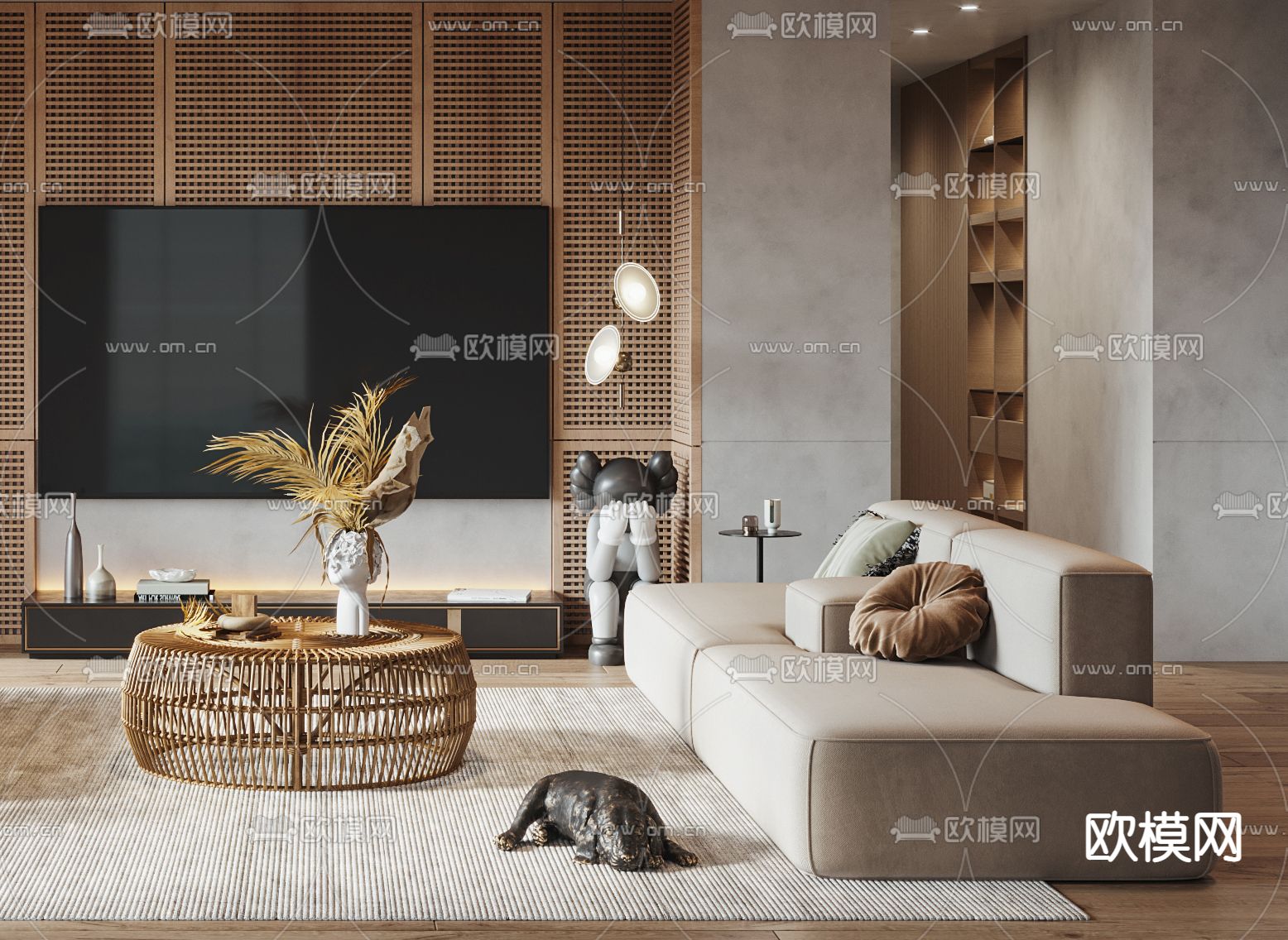 侘寂布艺沙发组合3d模型下载（渲染图3）