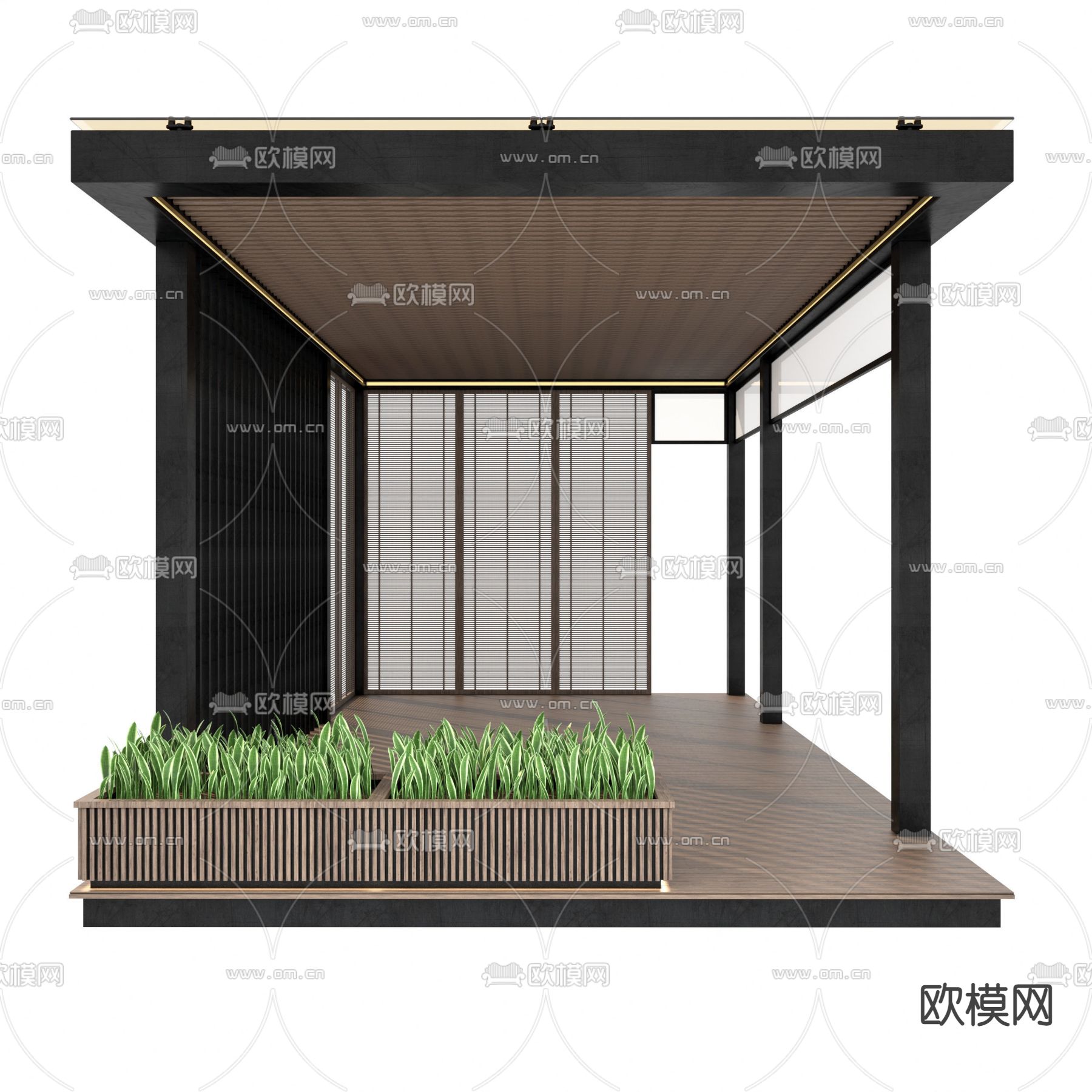 现代户外廊架3d模型下载（渲染图2）